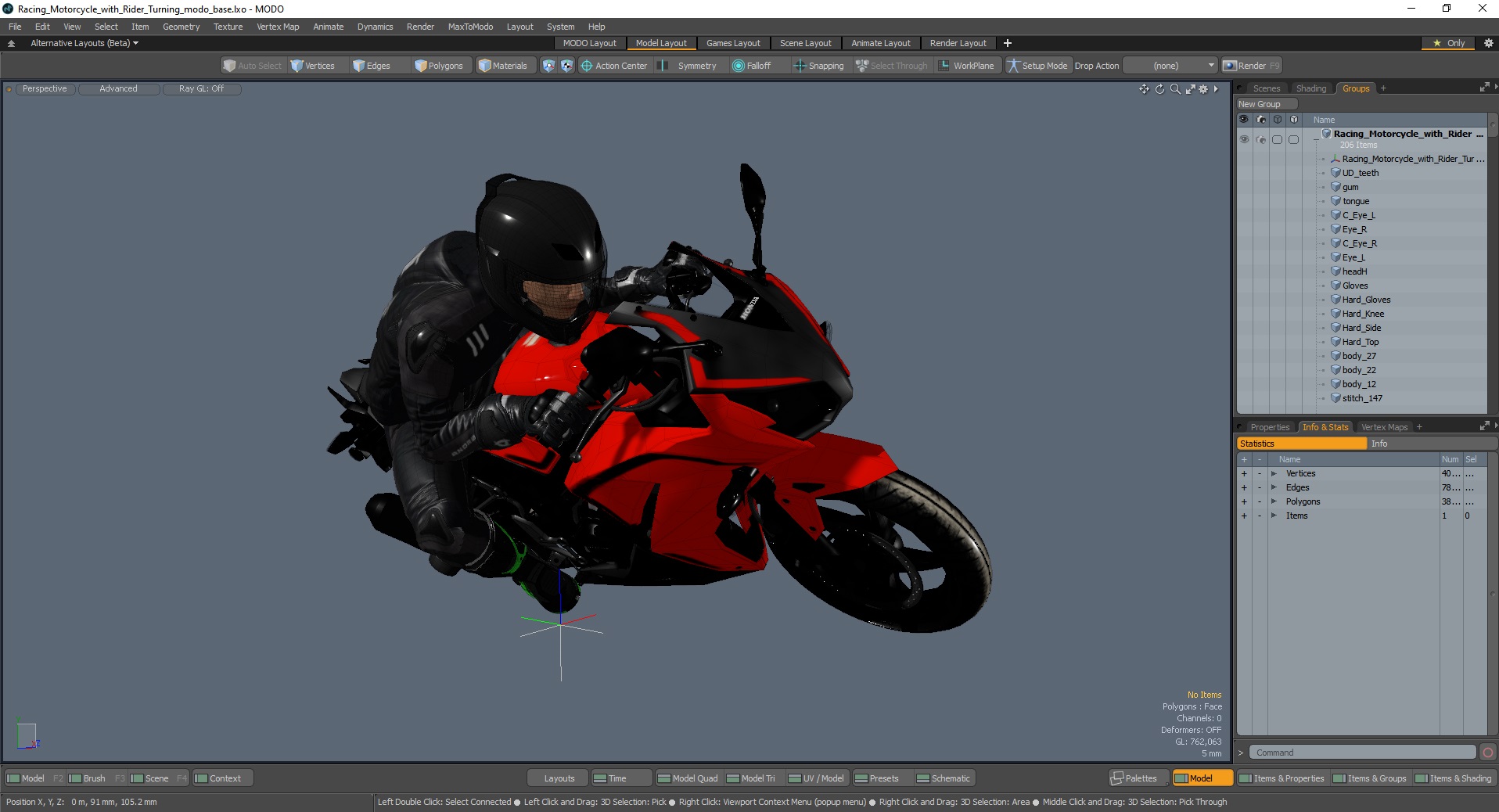 3D Racing Motorcycle with Rider Turning