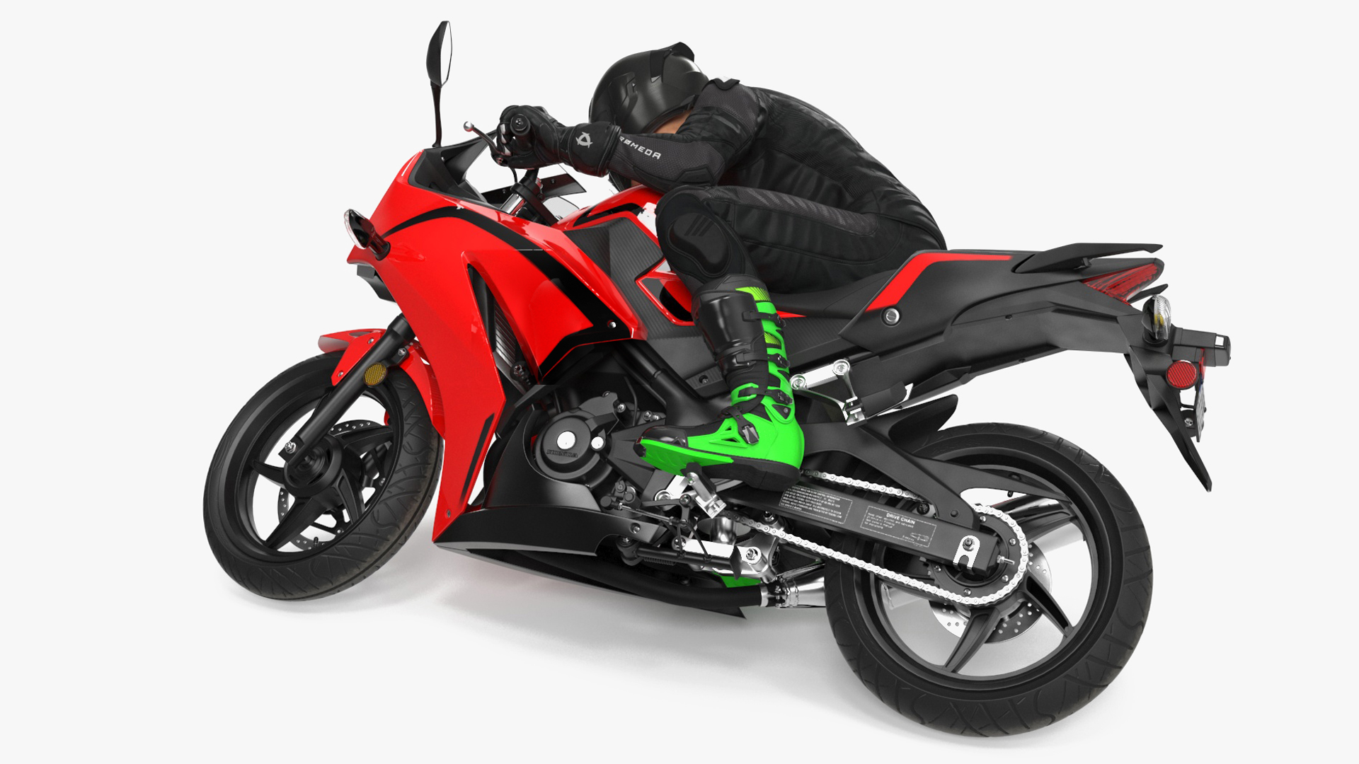 3D Racing Motorcycle with Rider Turning