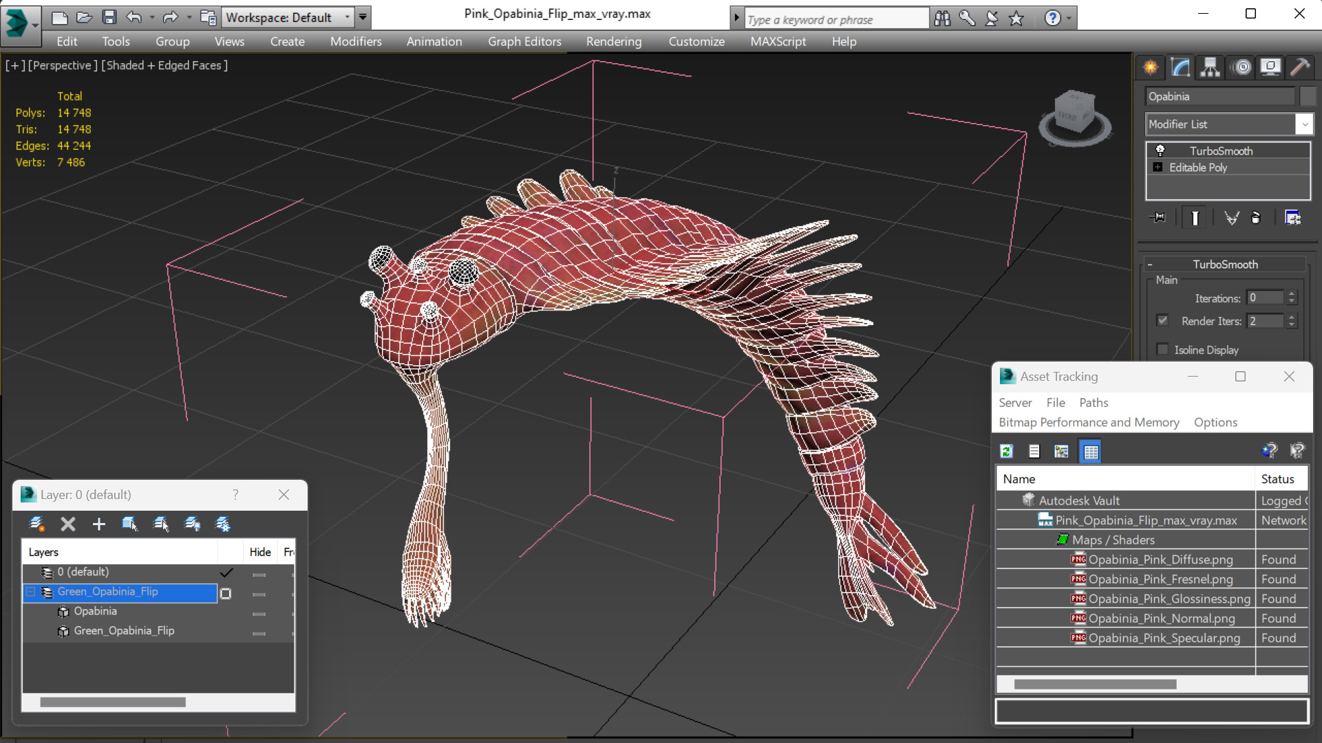 3D Pink Opabinia Flip model