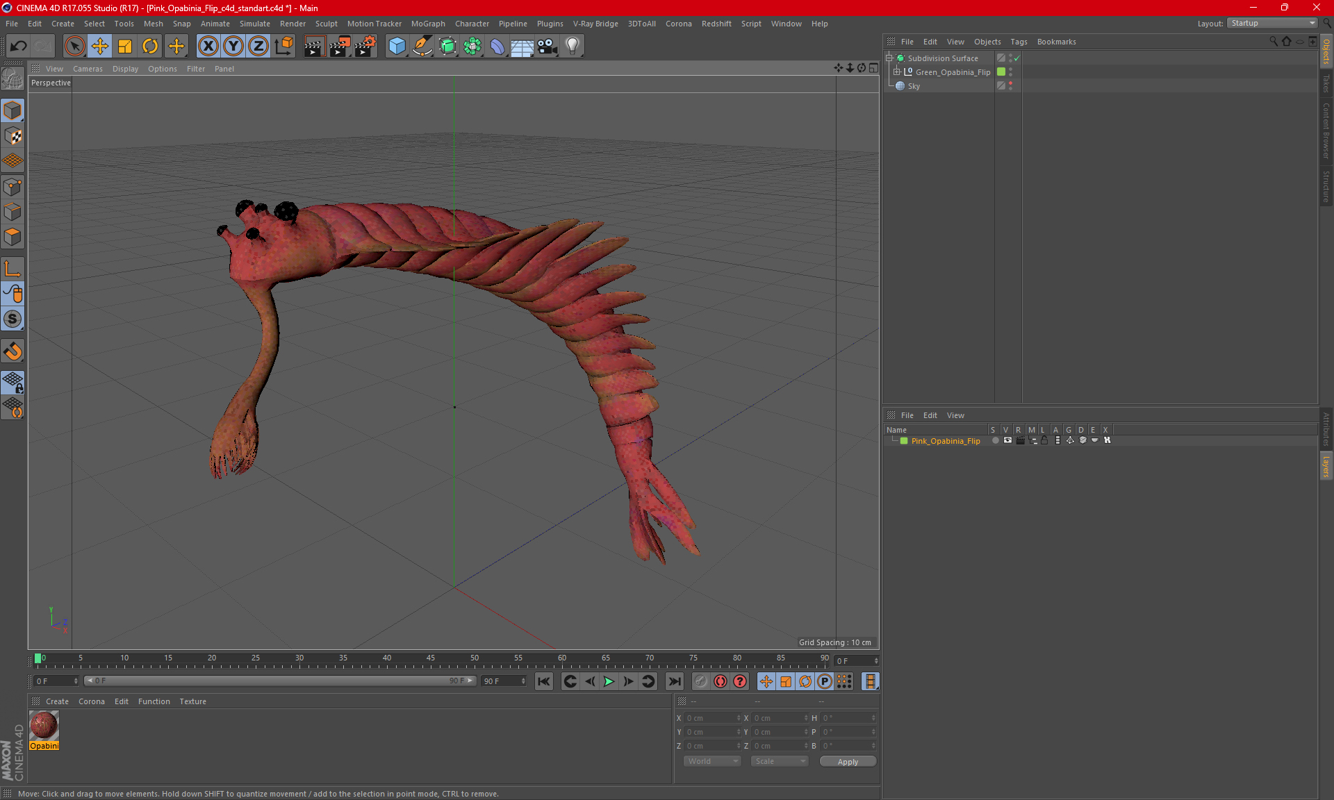 3D Pink Opabinia Flip model