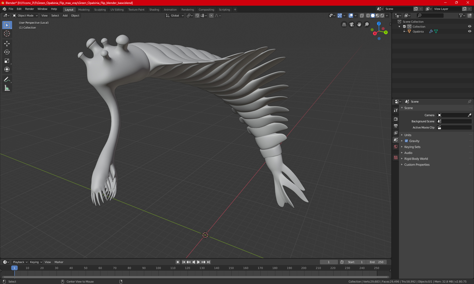 3D Pink Opabinia Flip model