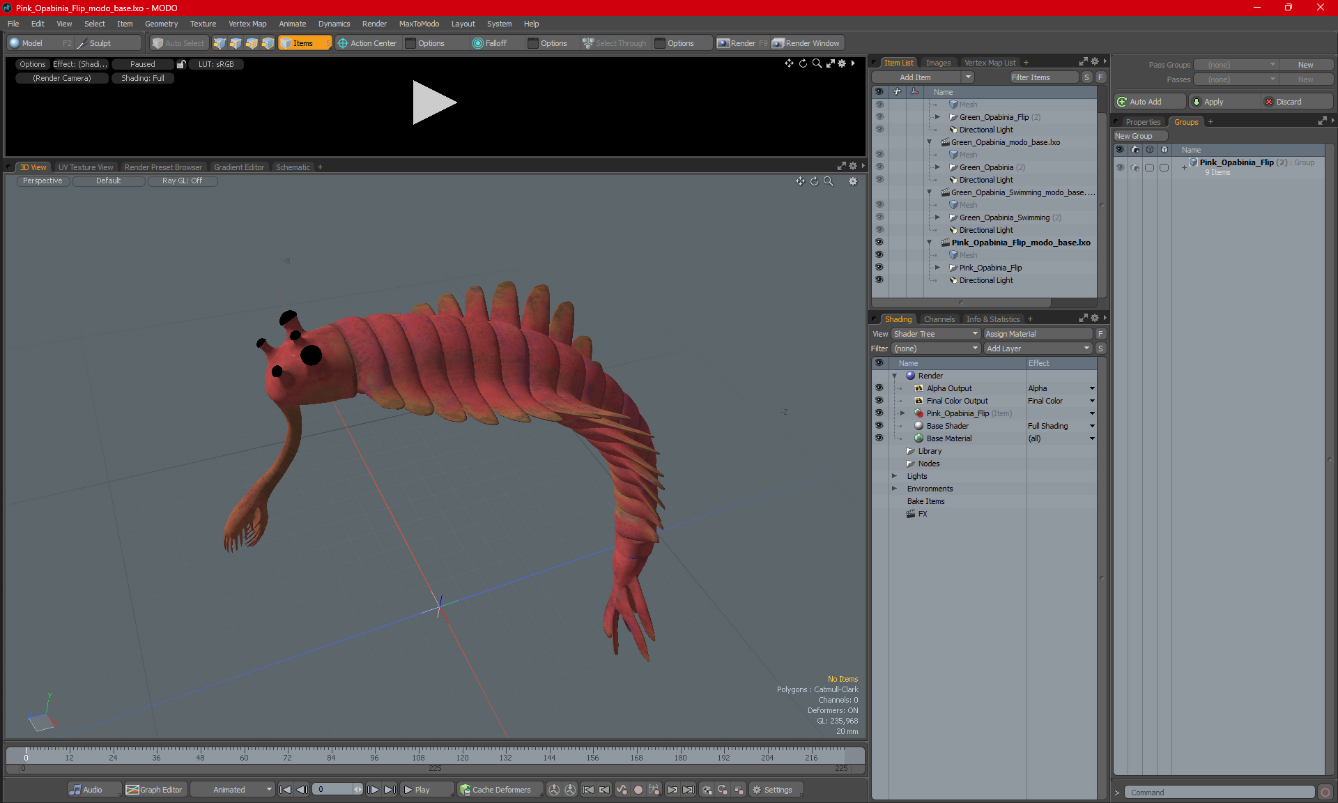 3D Pink Opabinia Flip model