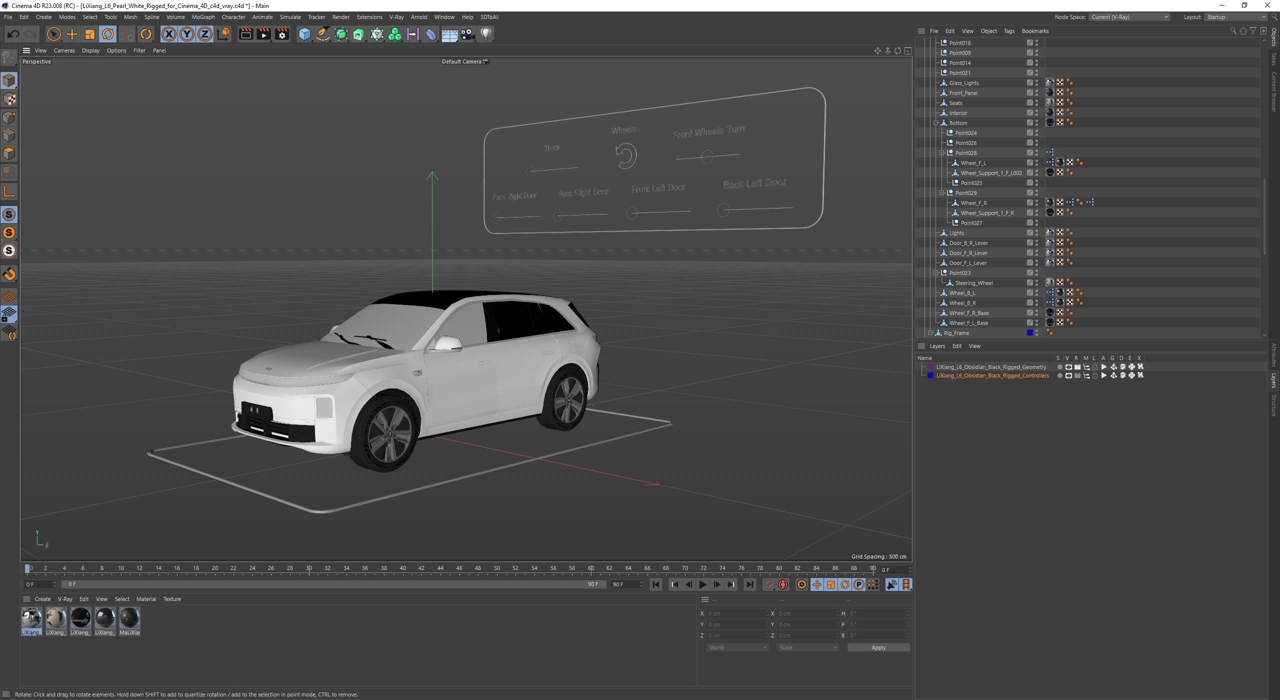3D LiXiang L6 Pearl White Rigged for Cinema 4D model
