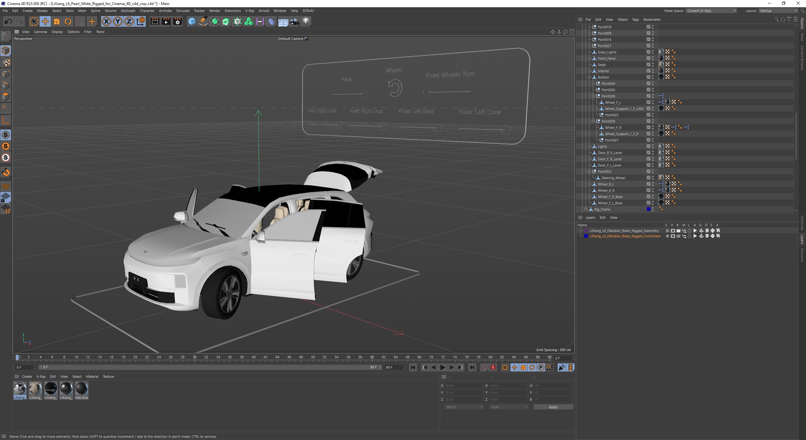 3D LiXiang L6 Pearl White Rigged for Cinema 4D model