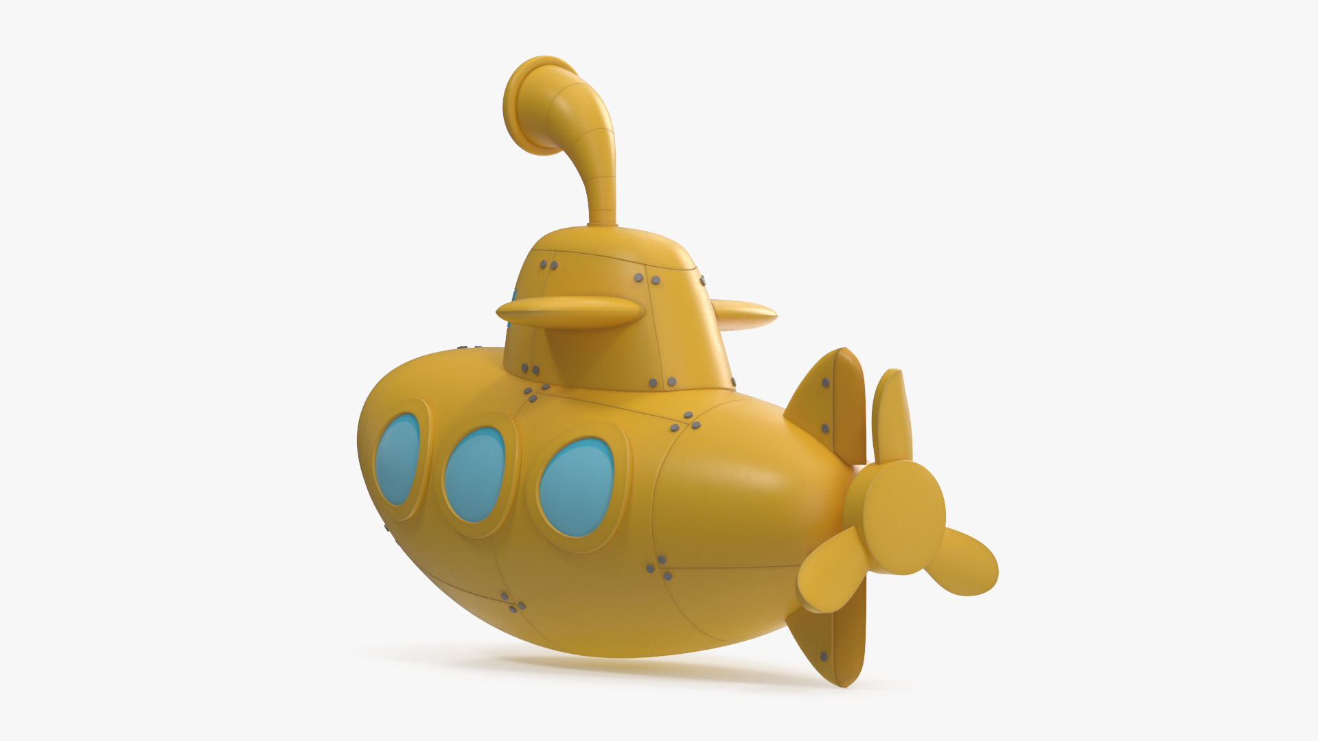 3D Cartoon Submarine Yellow Rigged