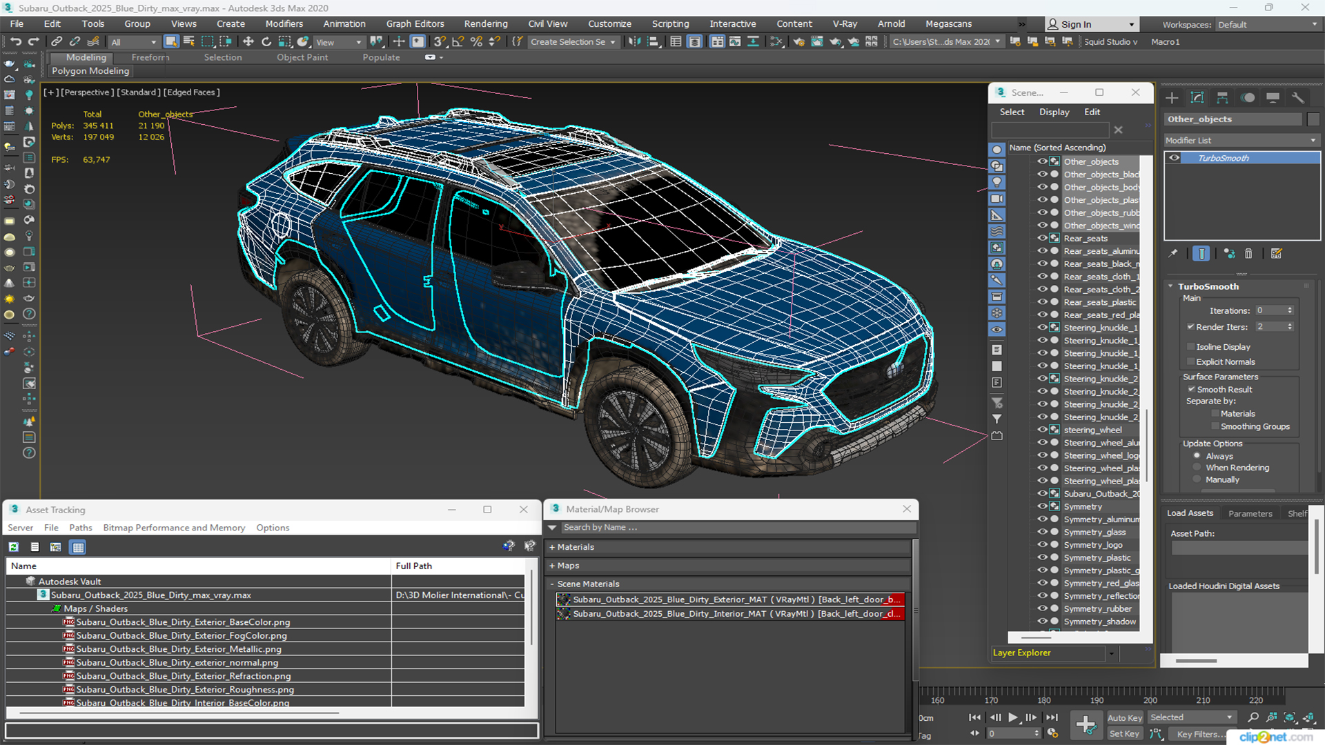 3D model Subaru Outback 2025 Blue Dirty