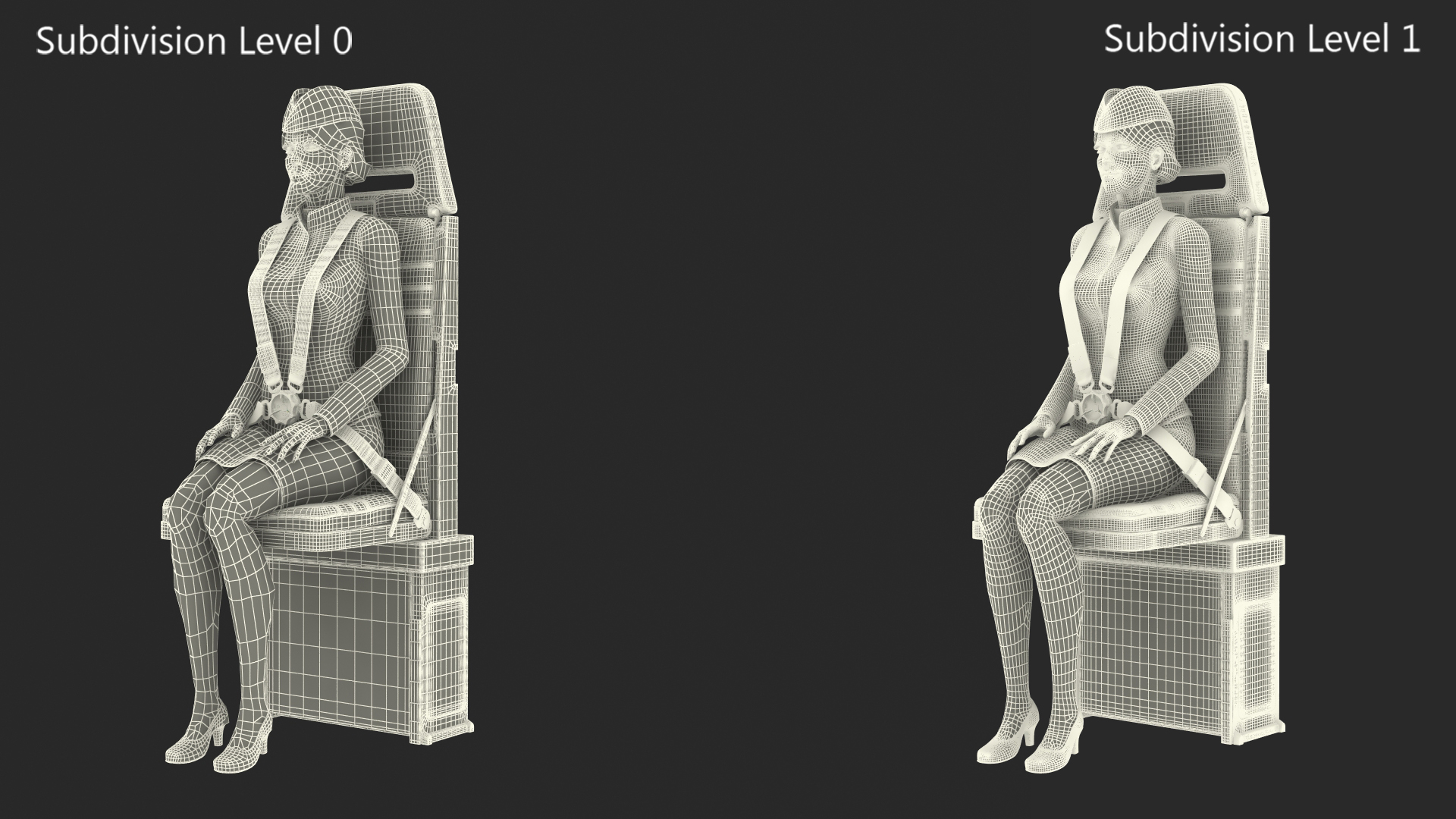 Stewardess Seated in Aircraft Crew Seat 3D model