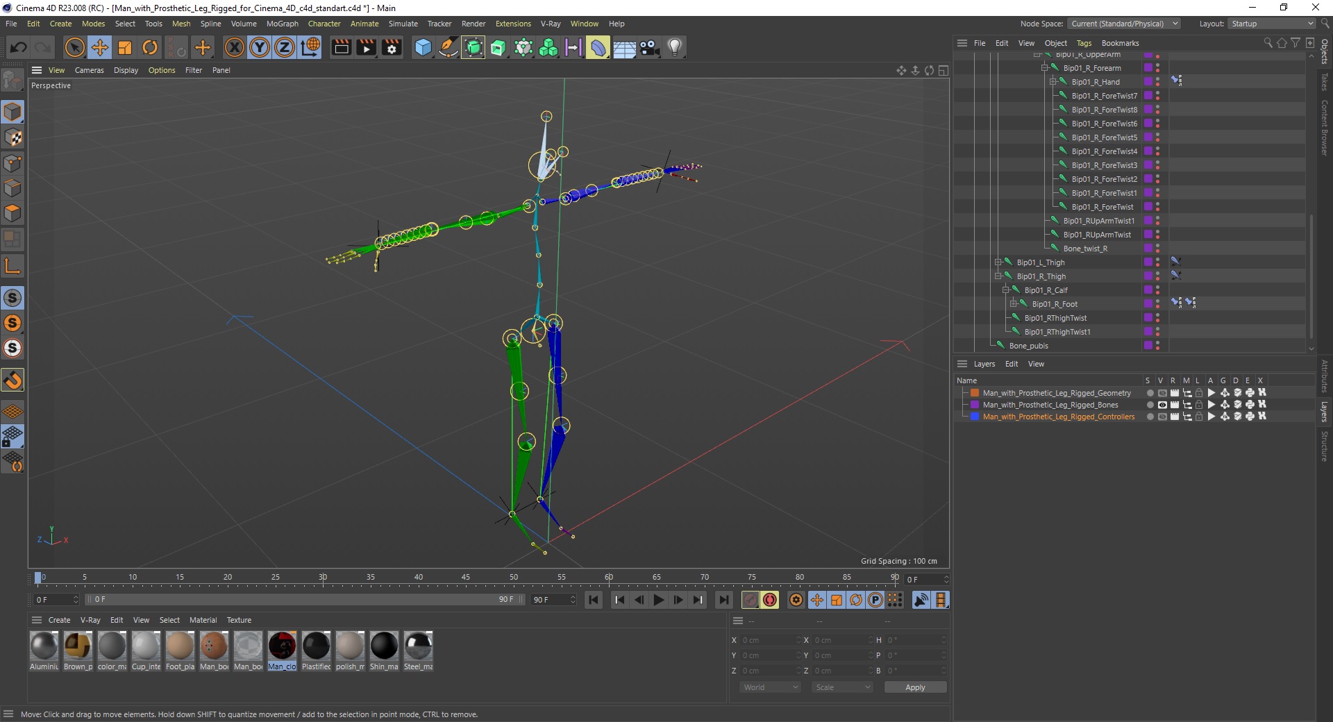 Man with Prosthetic Leg Rigged for Cinema 4D 3D model