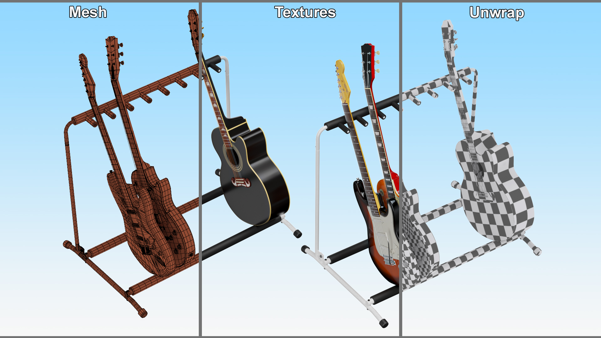 Guitars on Guitar Rack 3D