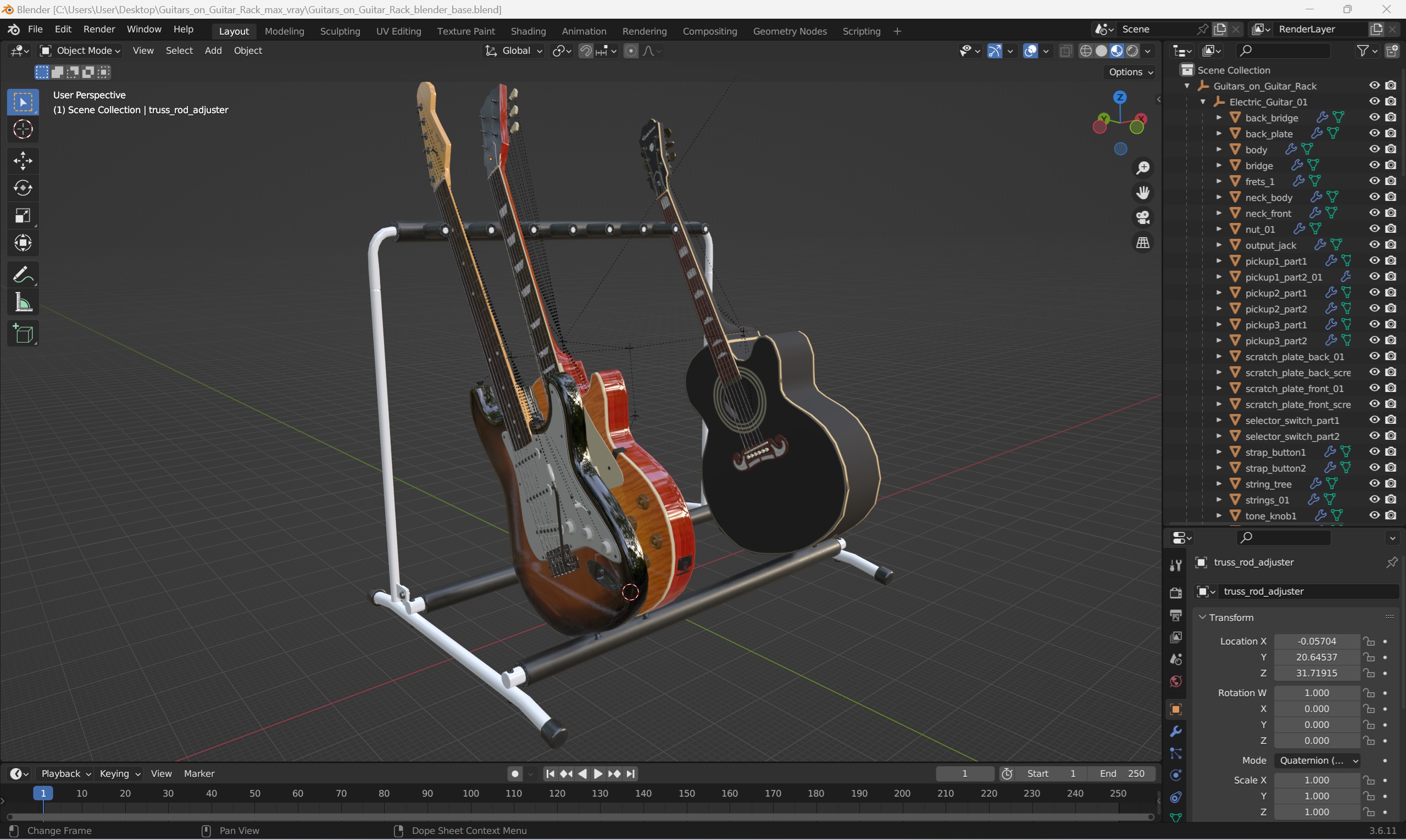 Guitars on Guitar Rack 3D