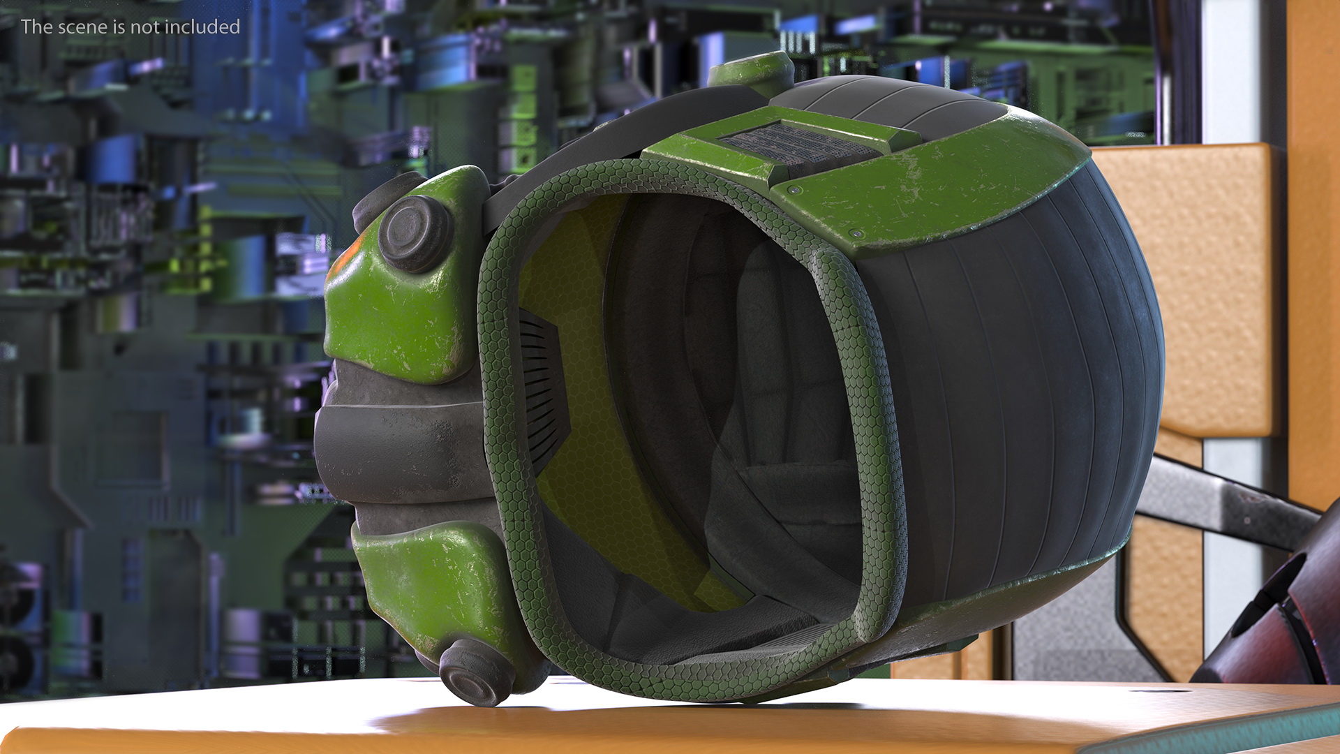 3D SciFi Helmet Green Scratches model