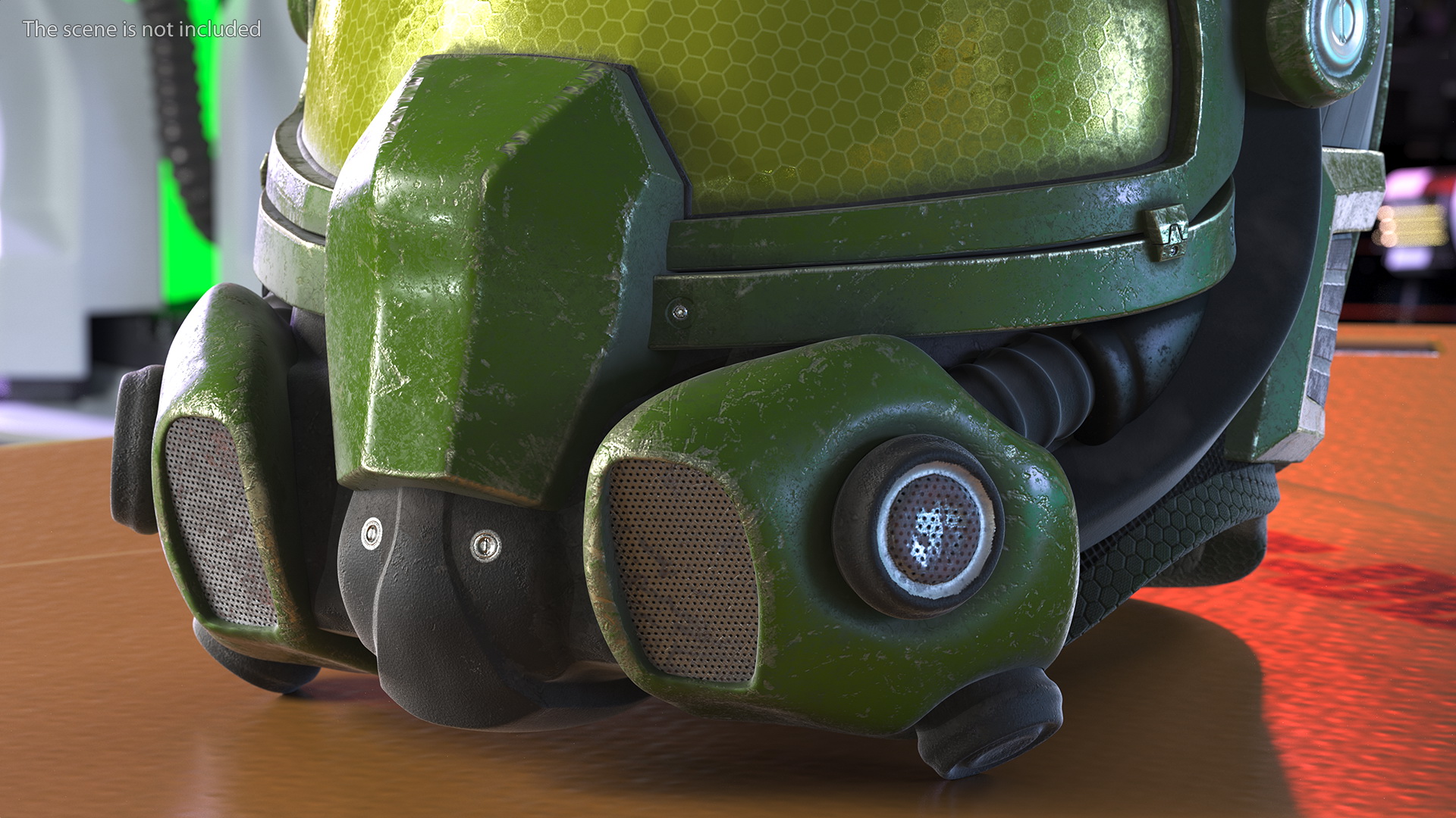 3D SciFi Helmet Green Scratches model