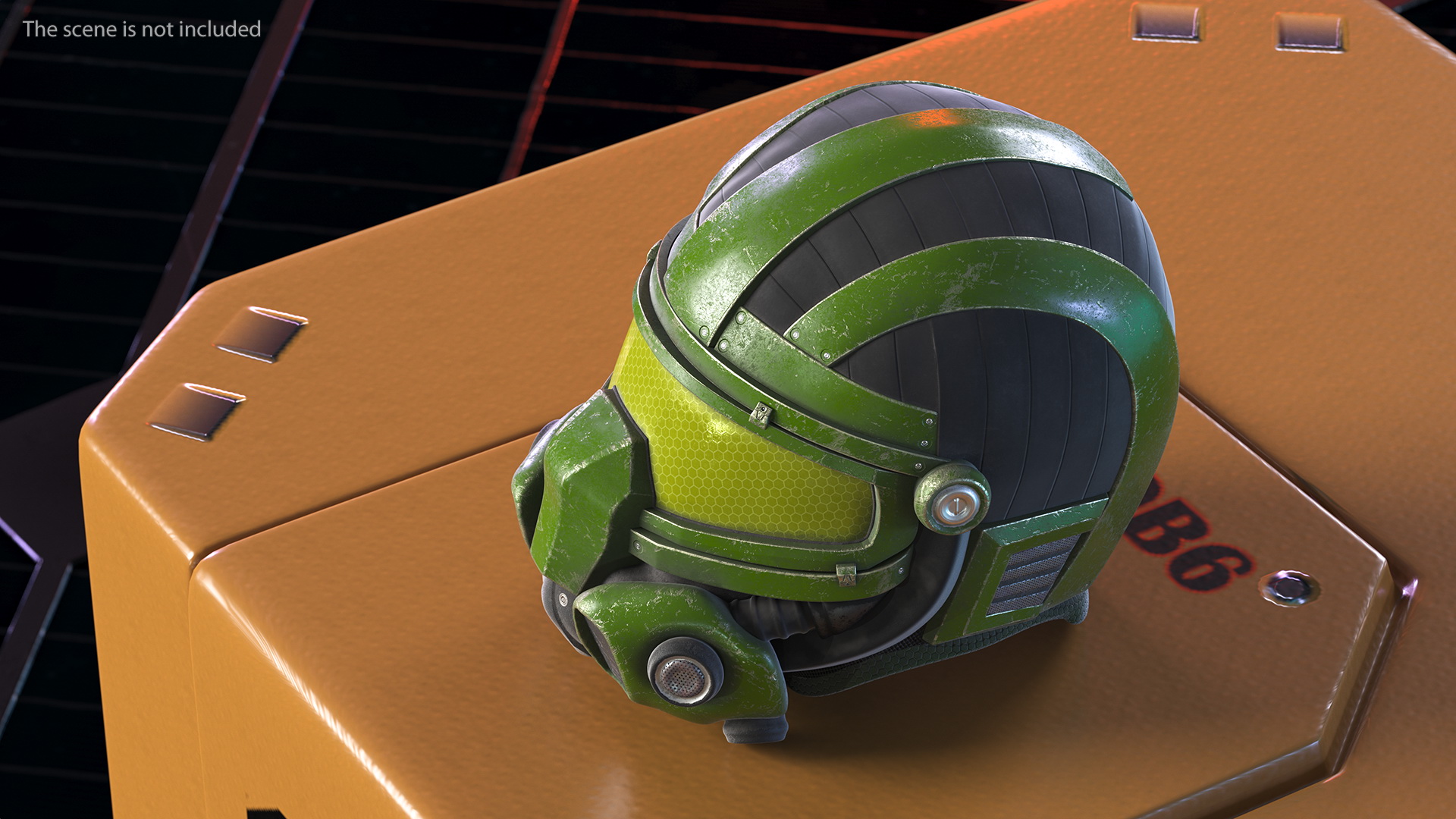 3D SciFi Helmet Green Scratches model