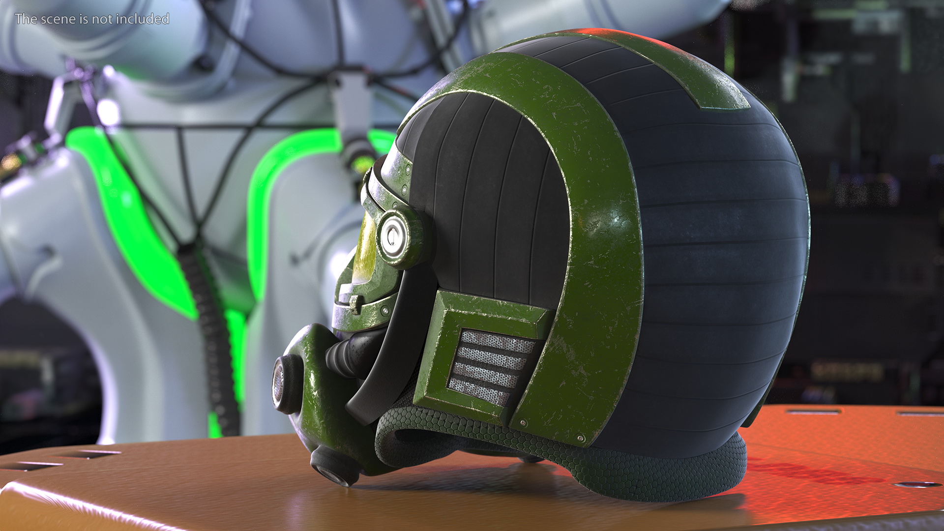 3D SciFi Helmet Green Scratches model