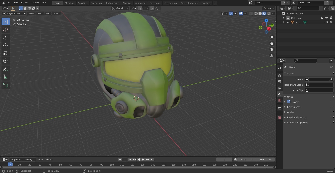 3D SciFi Helmet Green Scratches model