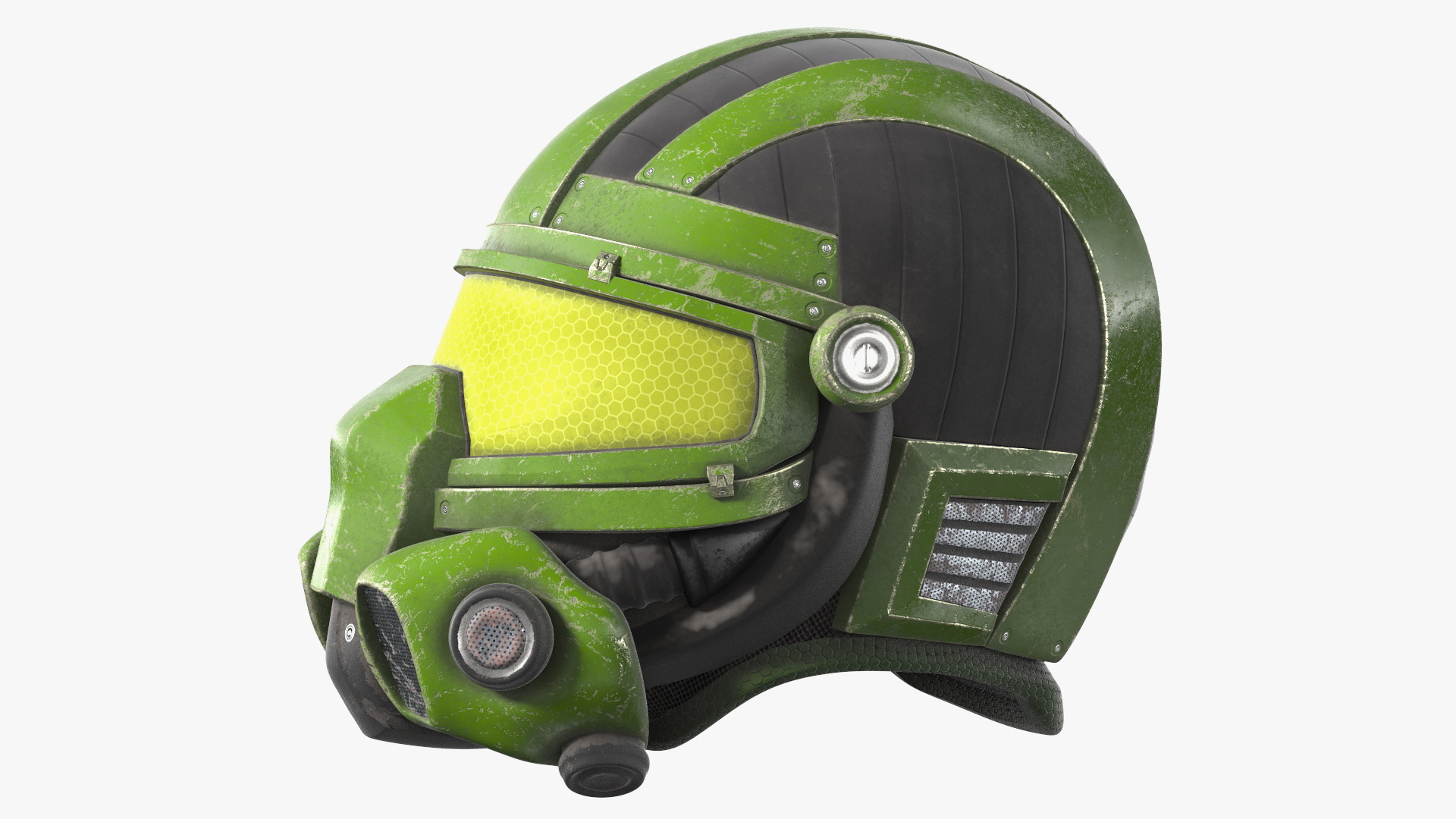 3D SciFi Helmet Green Scratches model