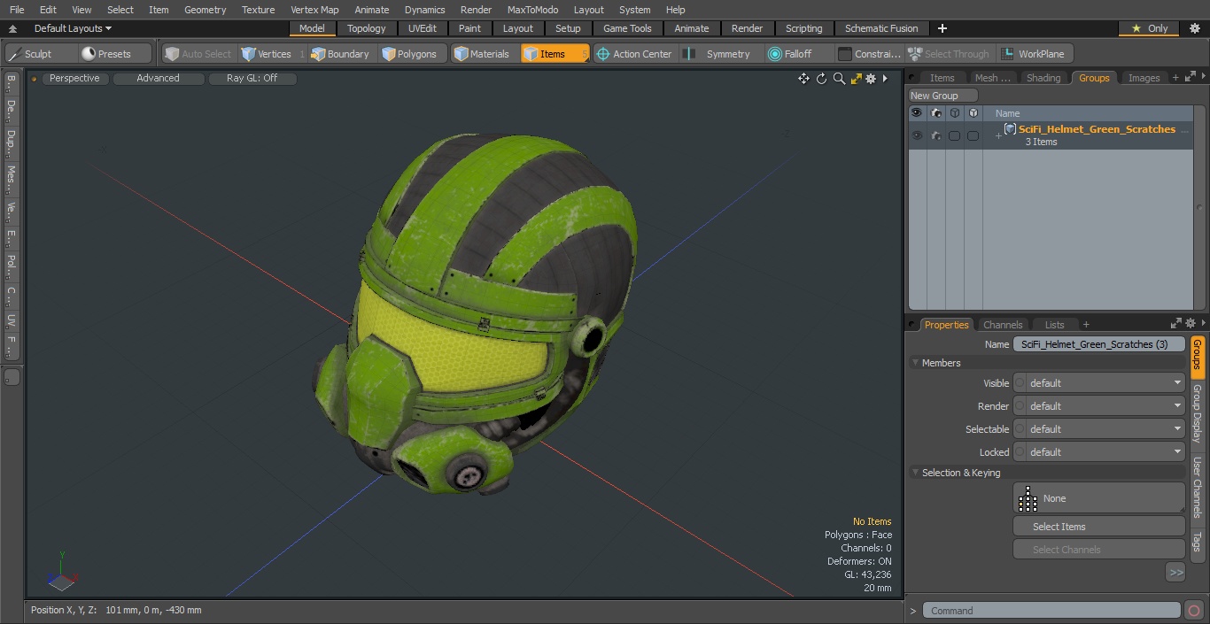 3D SciFi Helmet Green Scratches model