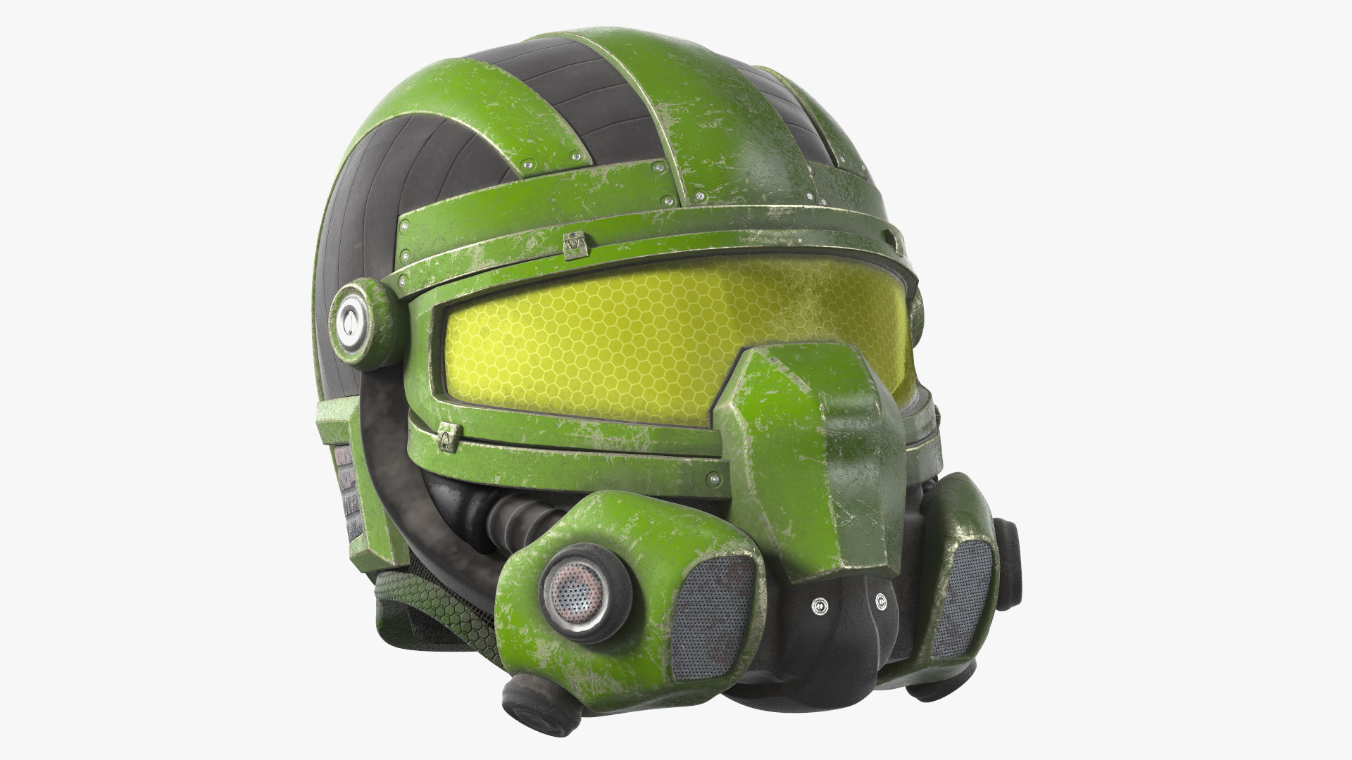 3D SciFi Helmet Green Scratches model