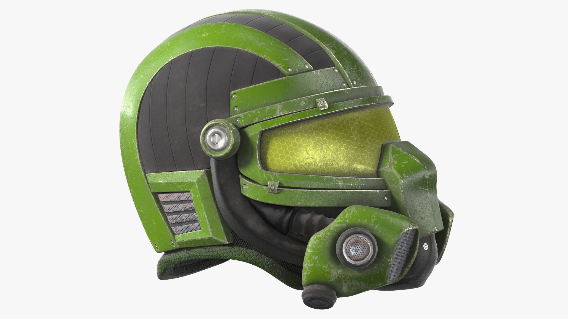 3D SciFi Helmet Green Scratches model