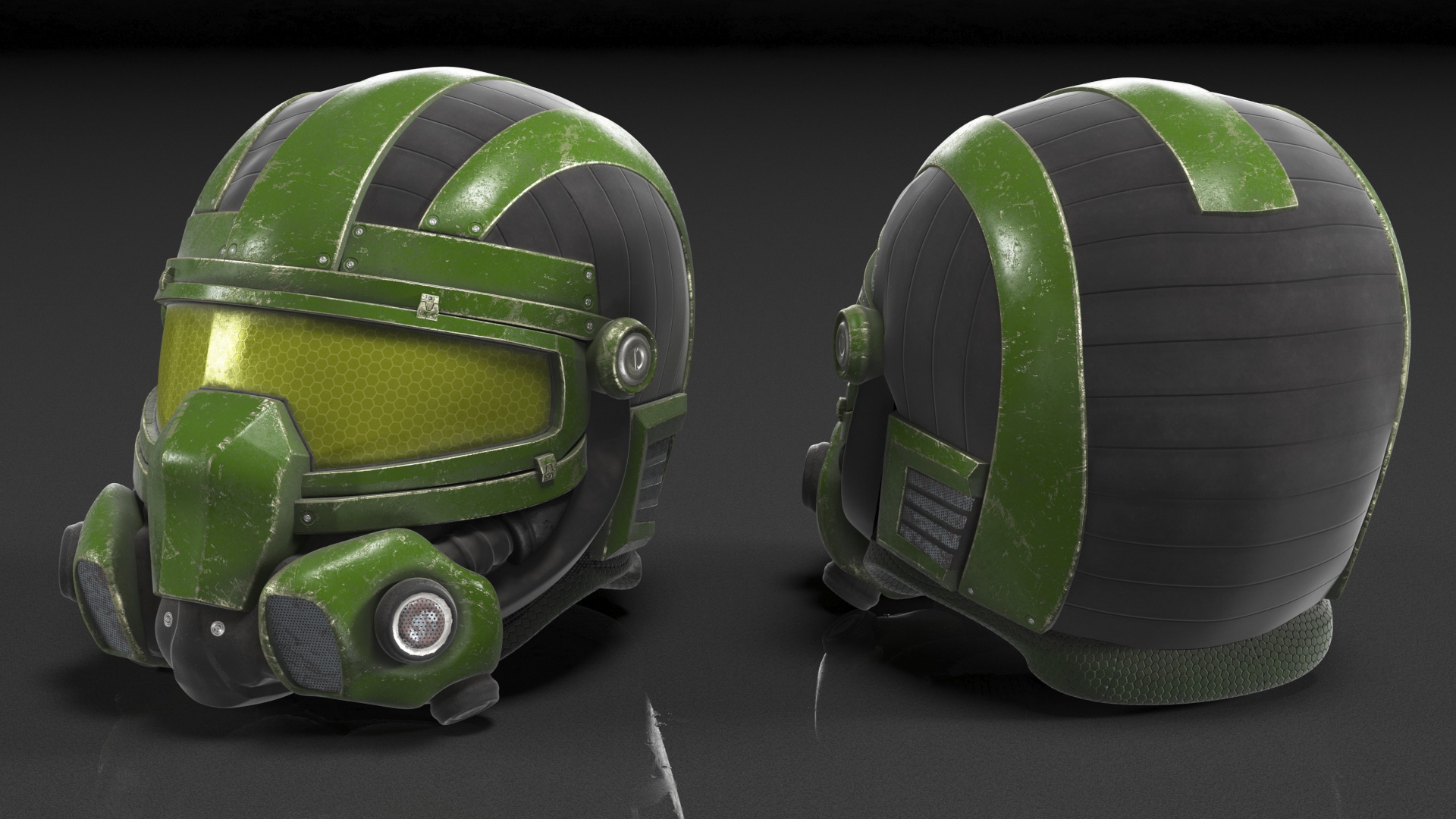 3D SciFi Helmet Green Scratches model