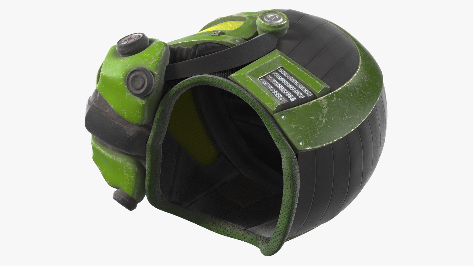 3D SciFi Helmet Green Scratches model