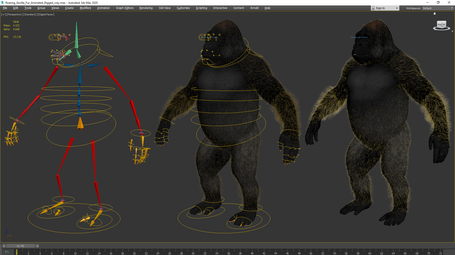 3D model Roaring Gorilla Fur Animated Rigged