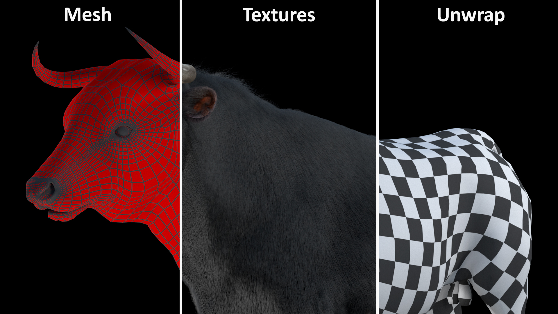 3D Black Bull Fur Rigged