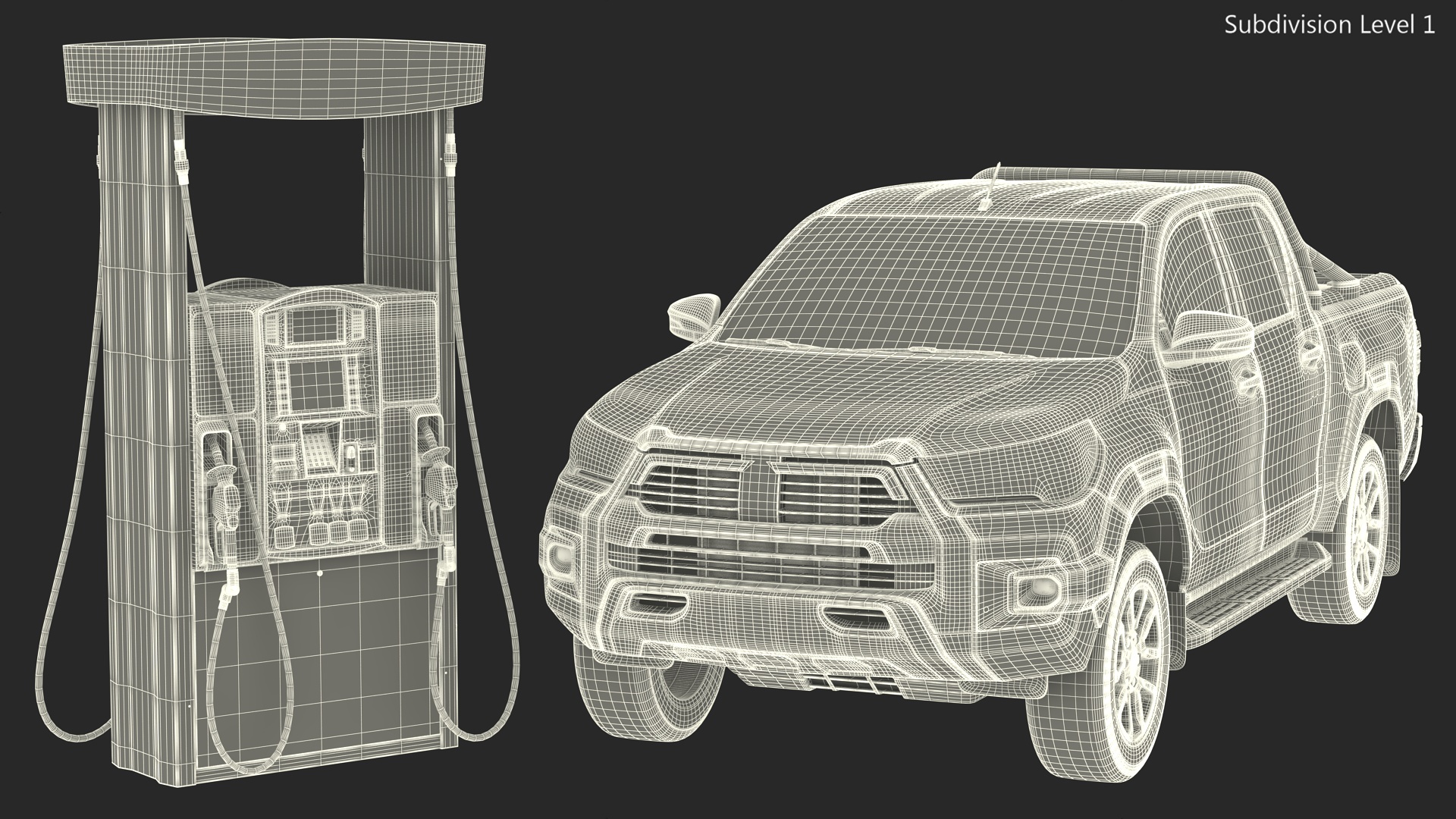 Pickup Truck Gas Station 3D model