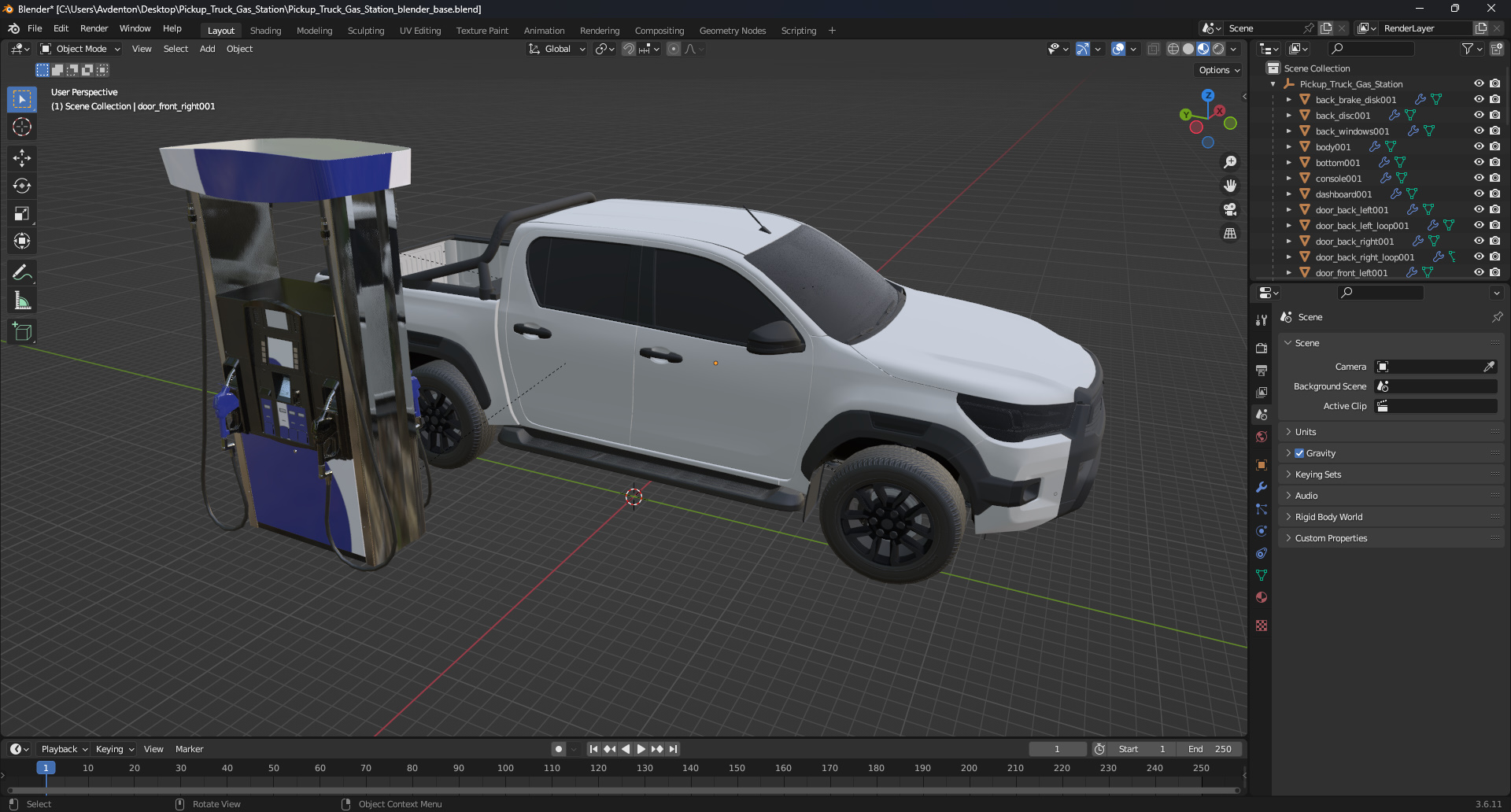 Pickup Truck Gas Station 3D model