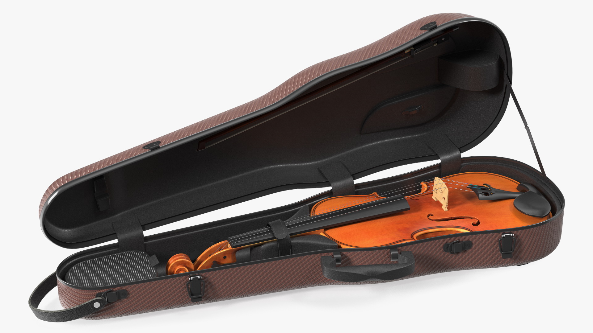 3D Violin Shaped Case Brown Open with Violin