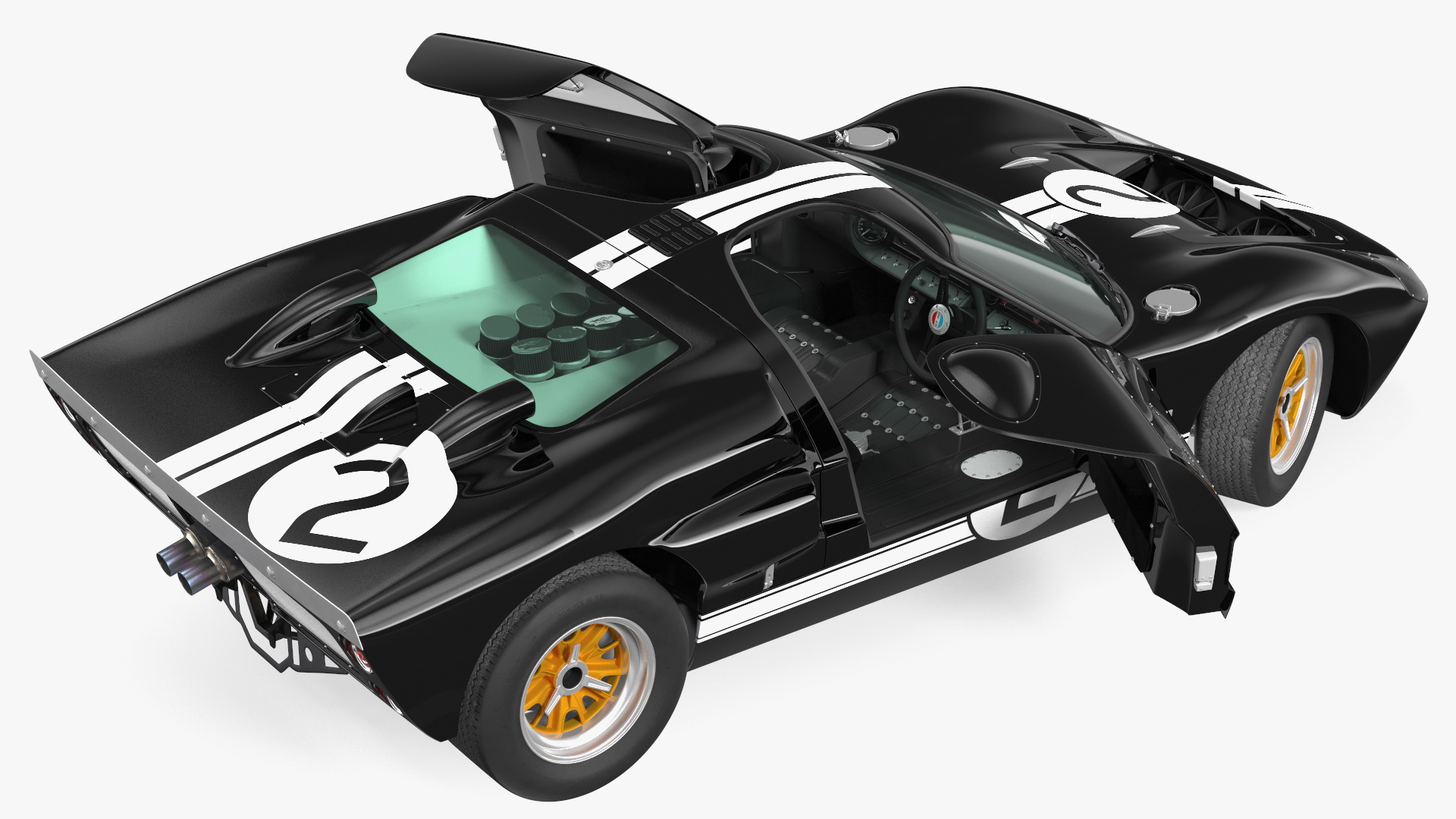 3D Ford GT40 Racing Car Black Rigged model