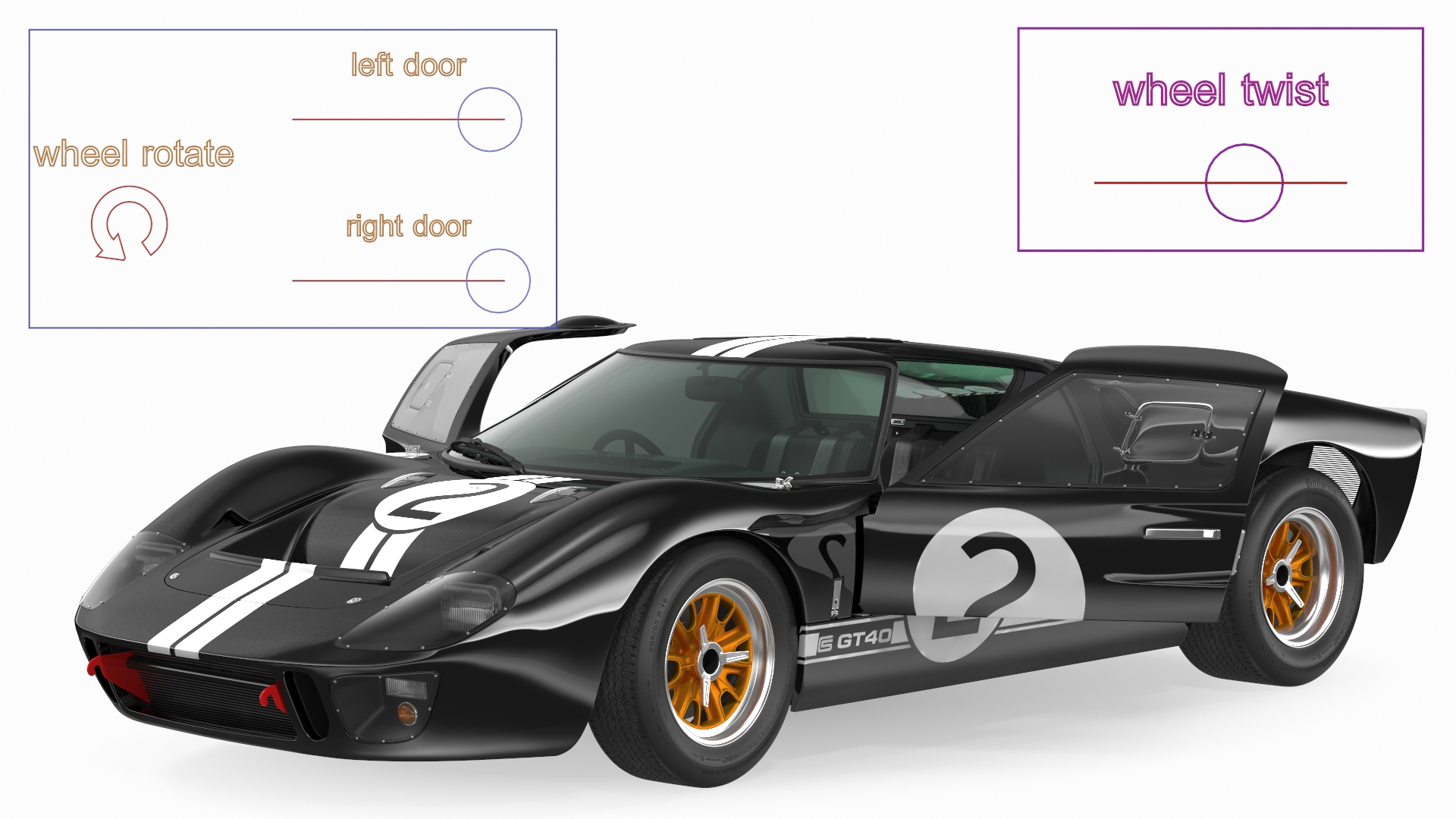 3D Ford GT40 Racing Car Black Rigged model