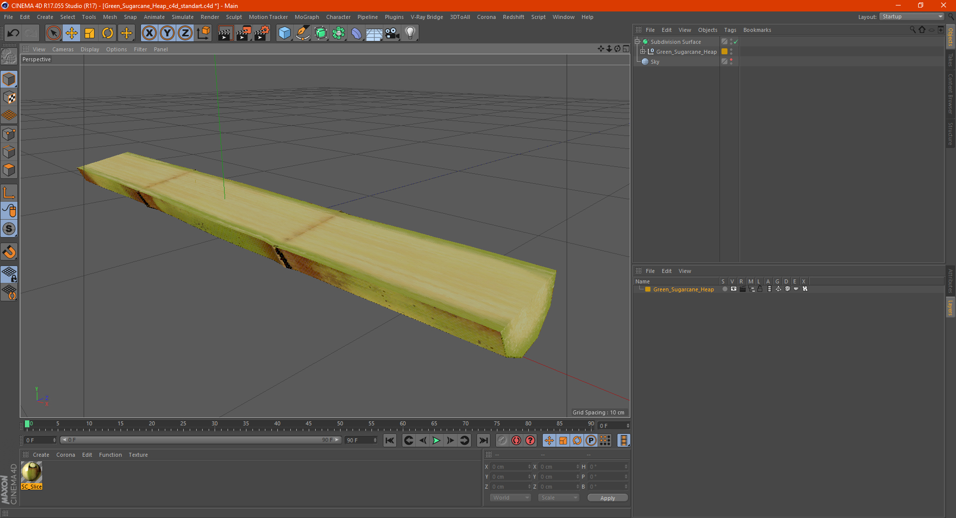 3D model Green Sugarcane Half Cut Piece