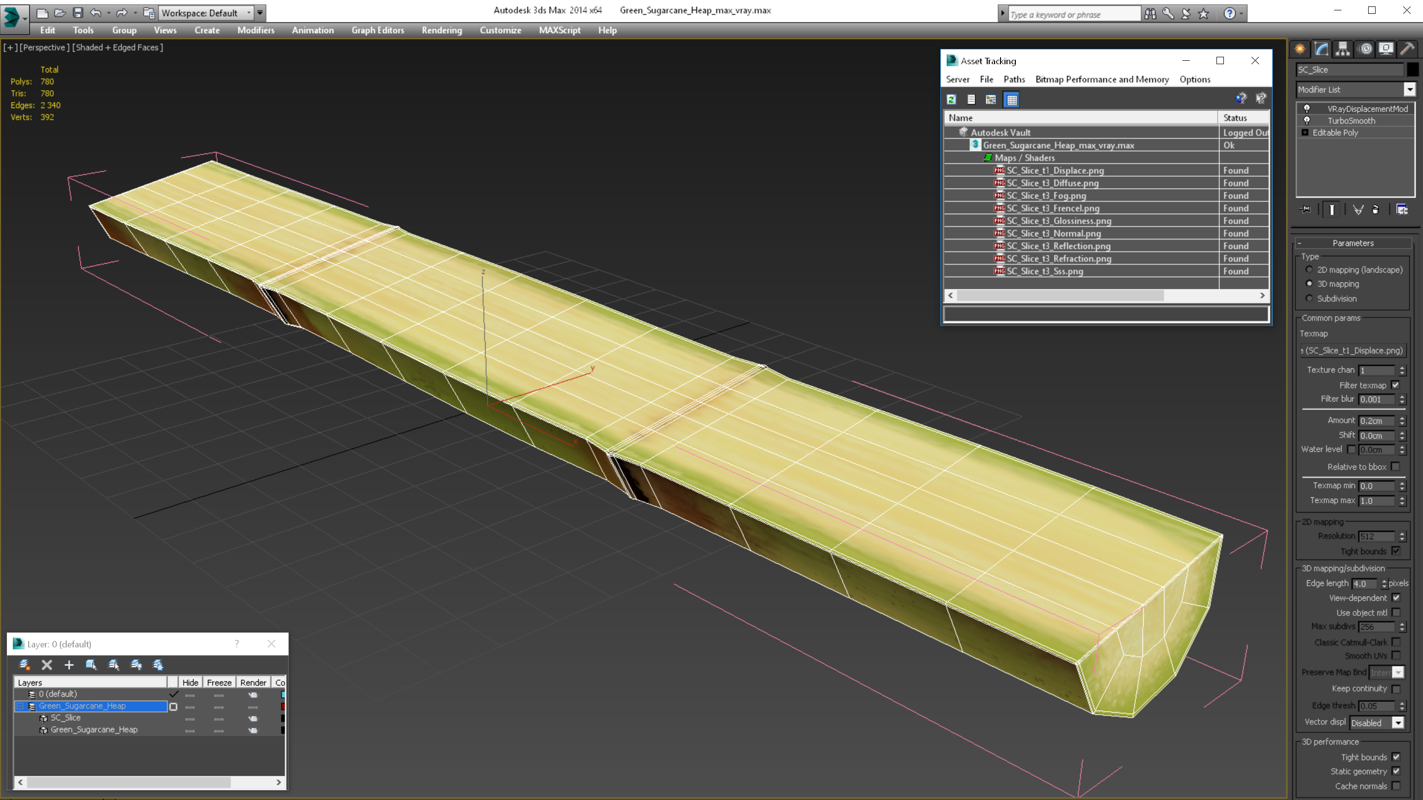 3D model Green Sugarcane Half Cut Piece