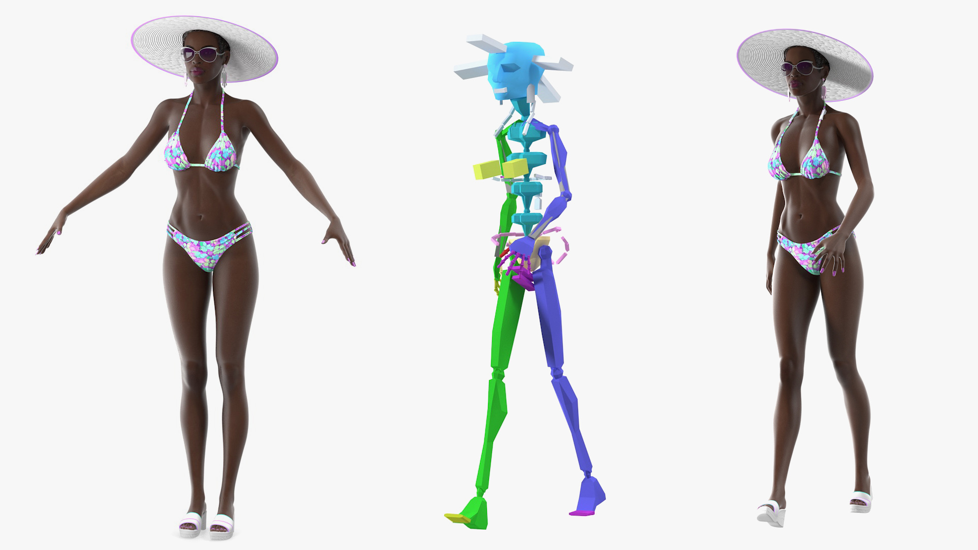 3D Dark Skinned Bikini Girl Rigged