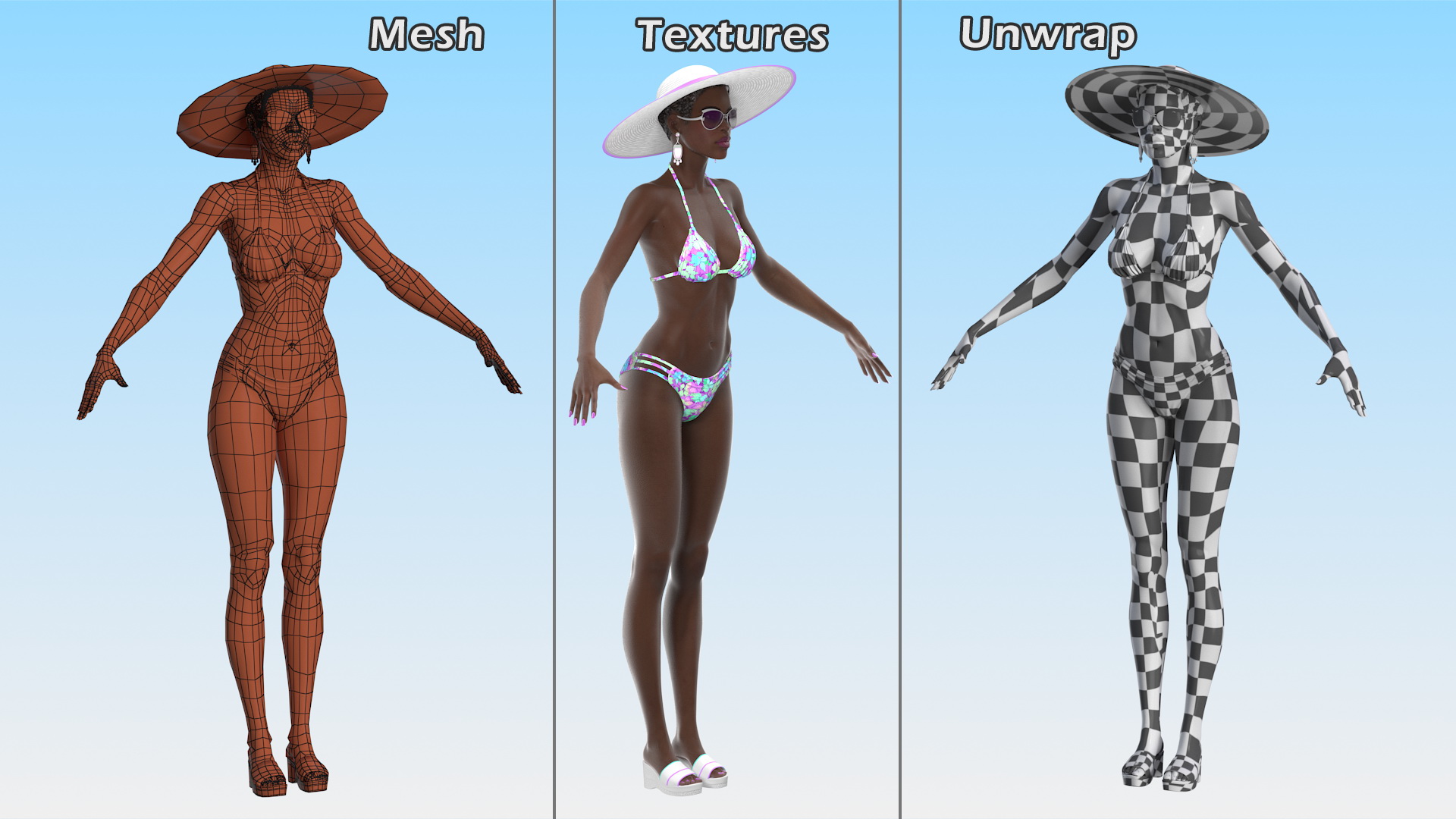 3D Dark Skinned Bikini Girl Rigged