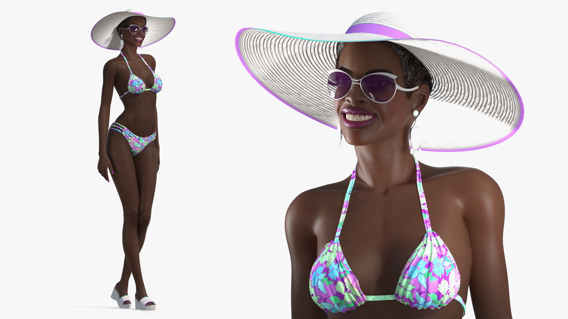 3D Dark Skinned Bikini Girl Rigged