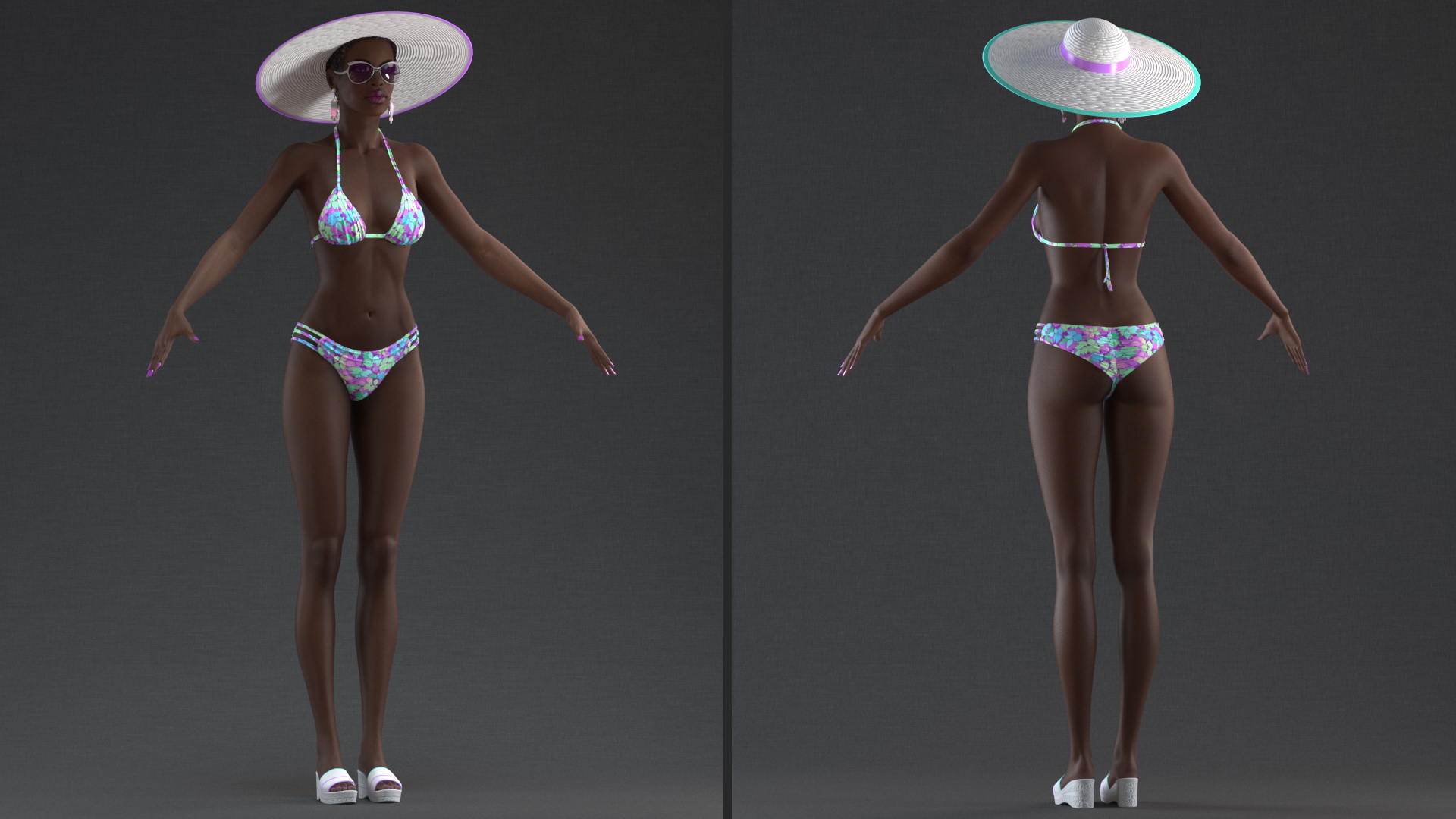 3D Dark Skinned Bikini Girl Rigged