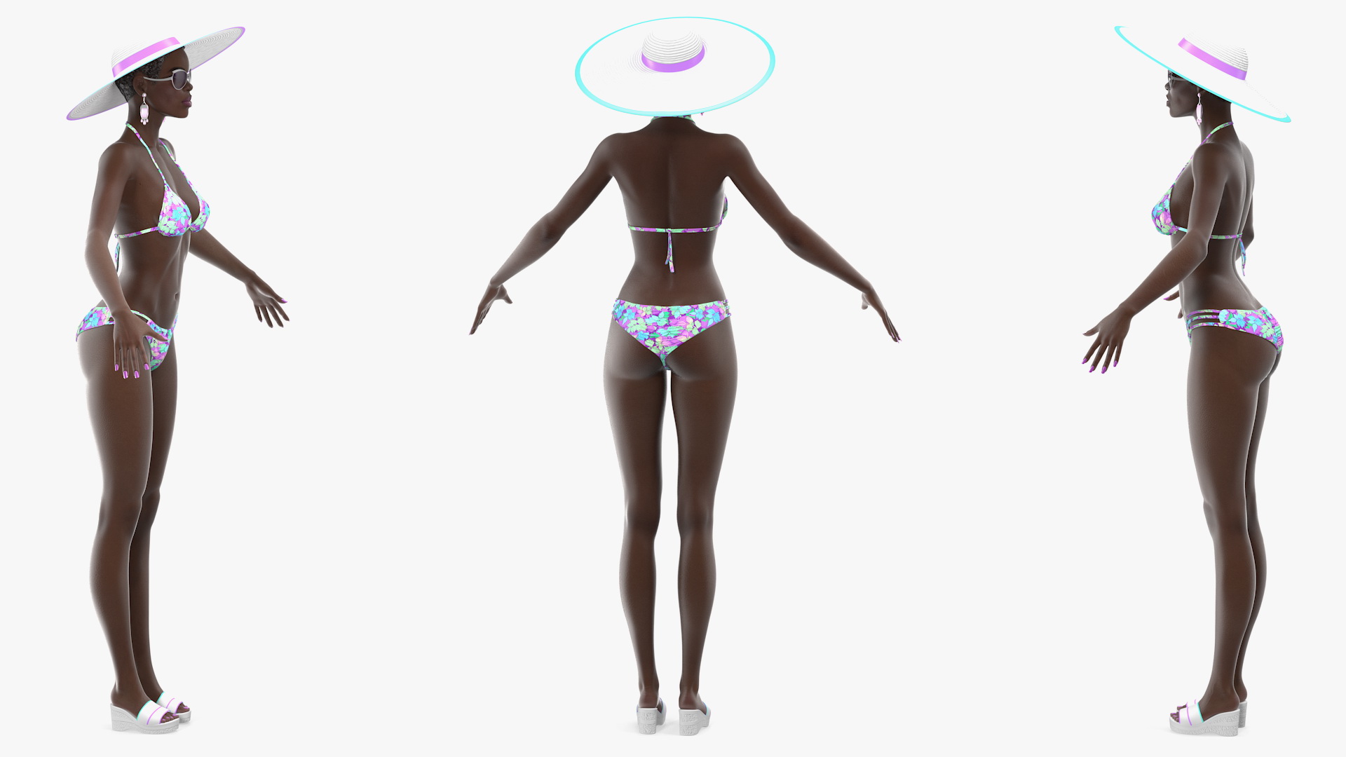 3D Dark Skinned Bikini Girl Rigged