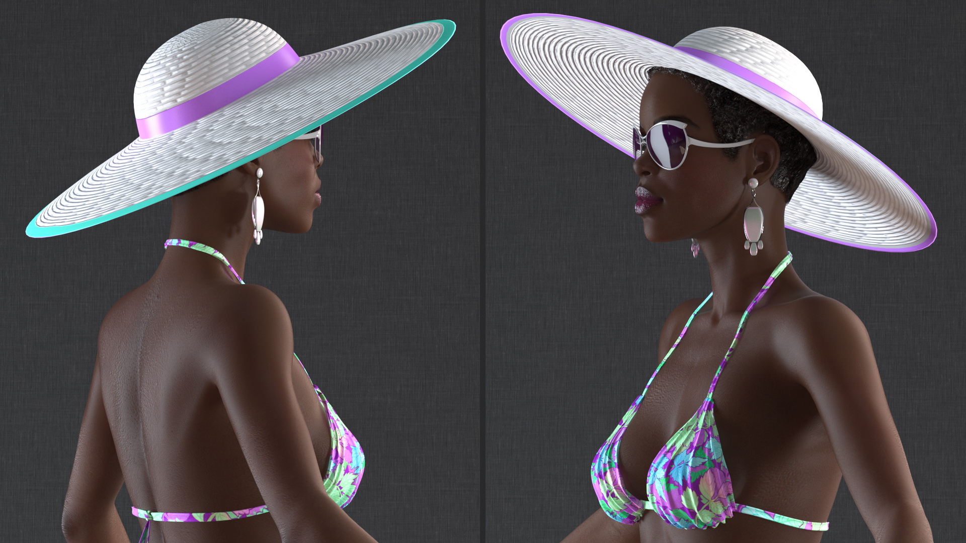 3D Dark Skinned Bikini Girl Rigged