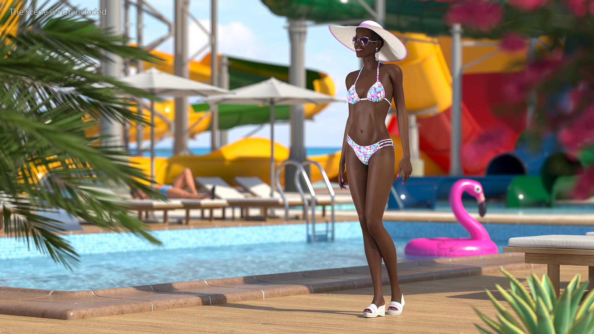 3D Dark Skinned Bikini Girl Rigged