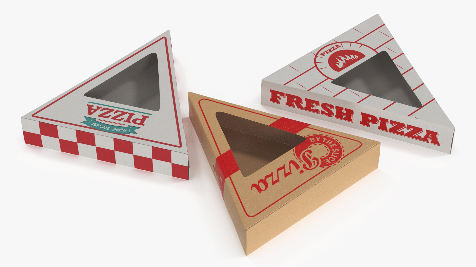 Set of Triangle Pizza Packaging Boxes with Window 3D model