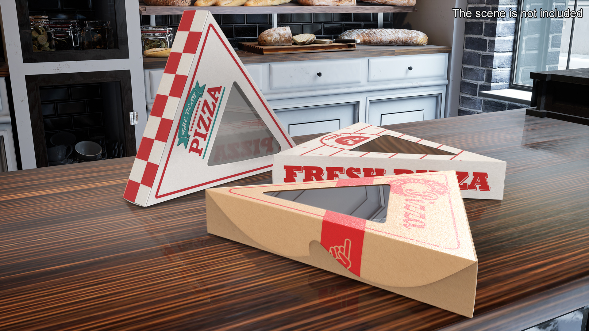 Set of Triangle Pizza Packaging Boxes with Window 3D model