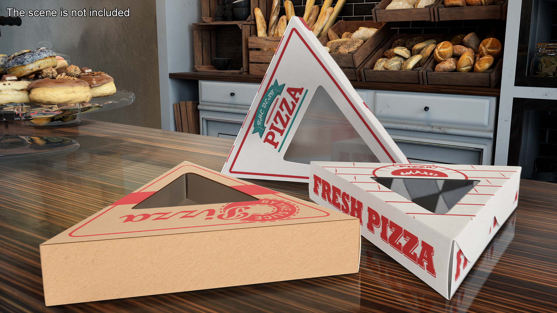 Set of Triangle Pizza Packaging Boxes with Window 3D model