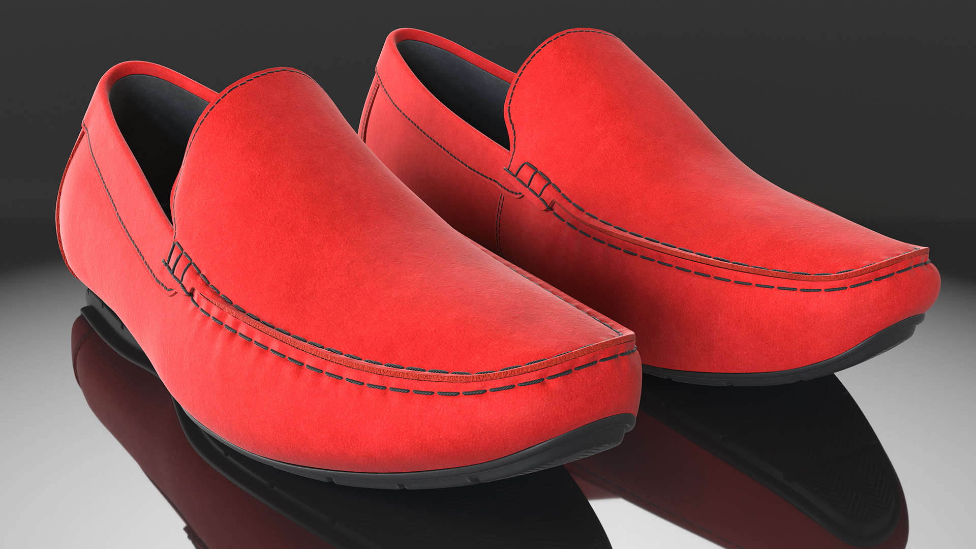 Red Suede Driving Shoe Moccasins 3D