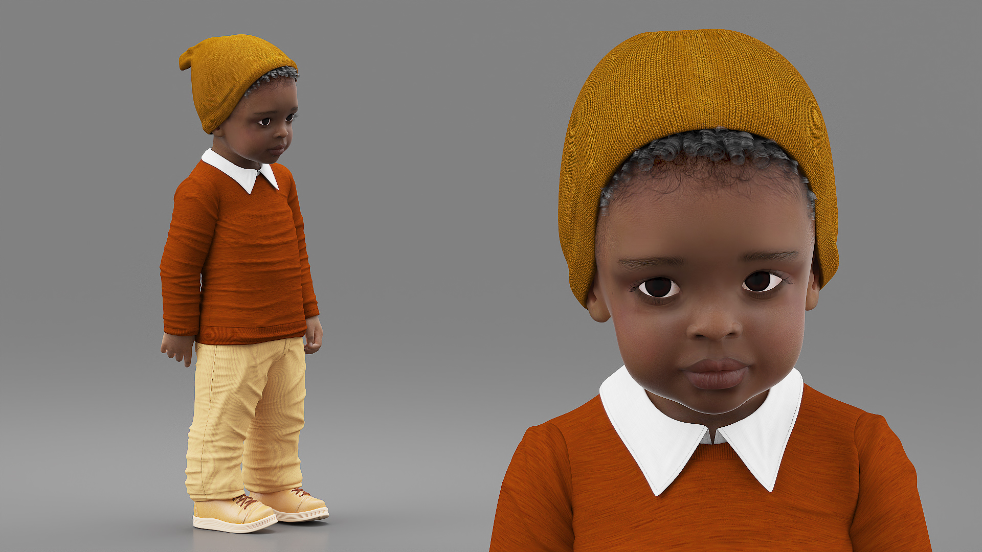 3D Black Toddler Boy Everyday Autumn Style Standing model