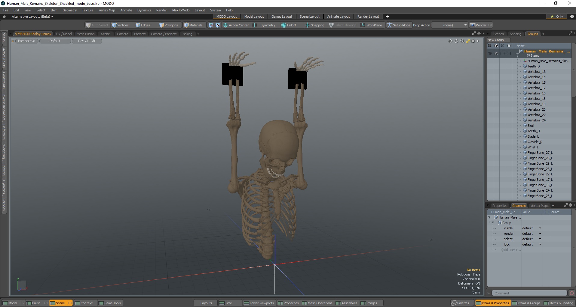 3D Human Male Remains Skeleton Shackled