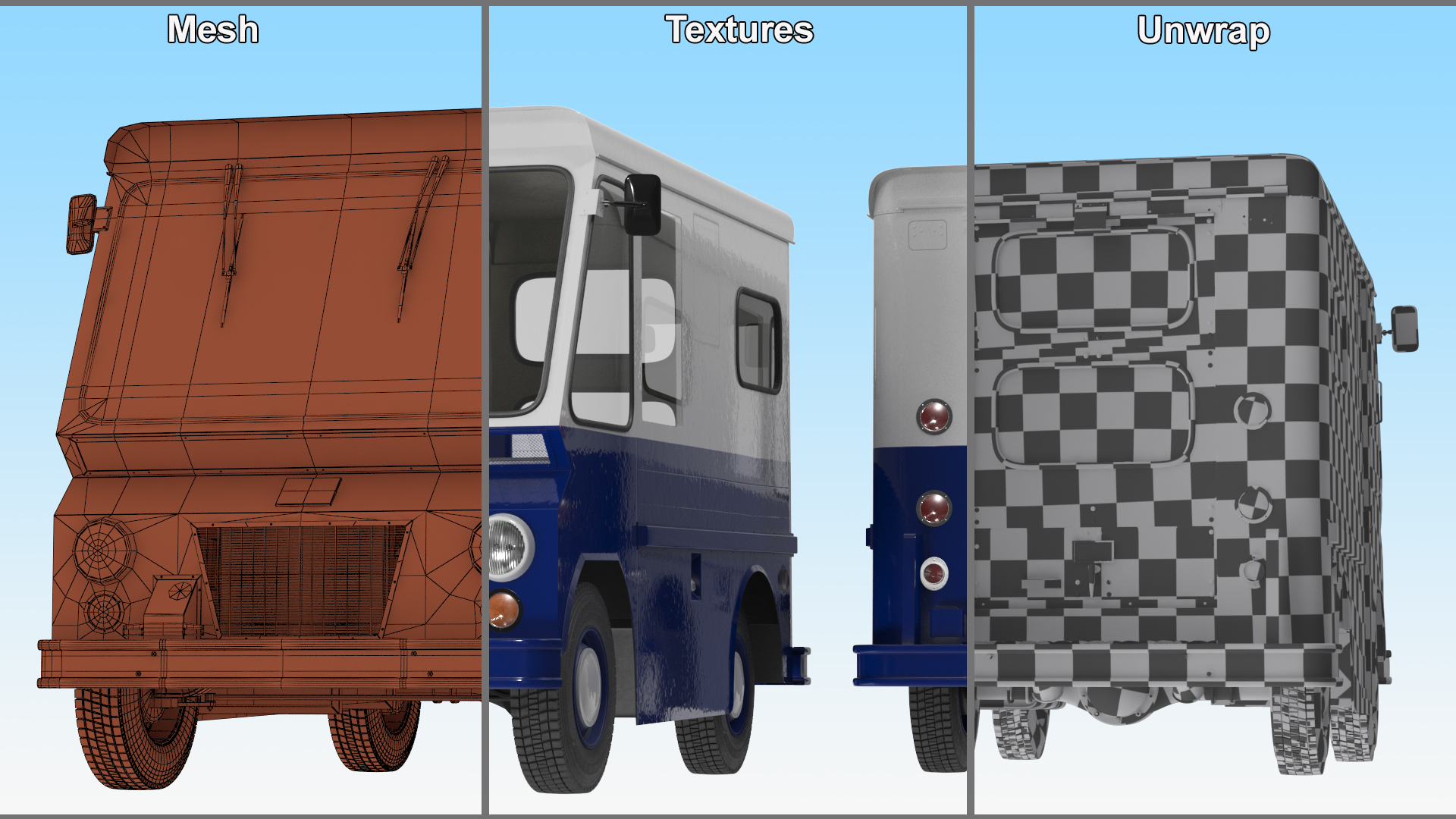 3D Vintage Van Blue Rigged model