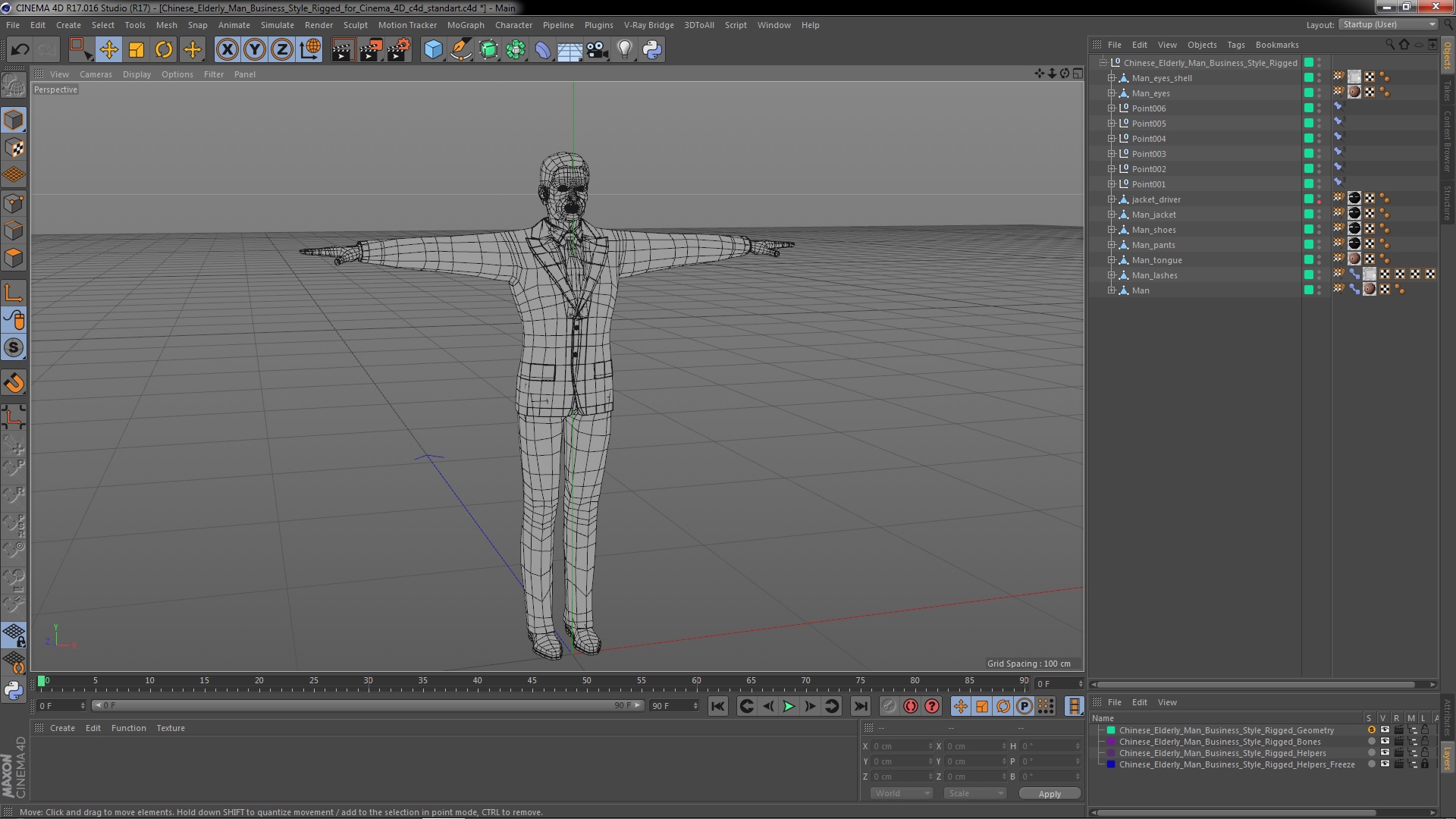 3D model Chinese Elderly Man Business Style Rigged for Cinema 4D