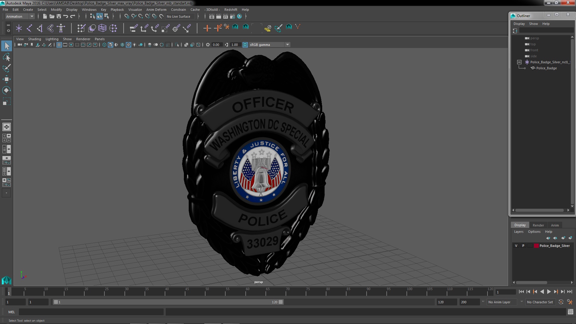 Police Badge Silver 3D model